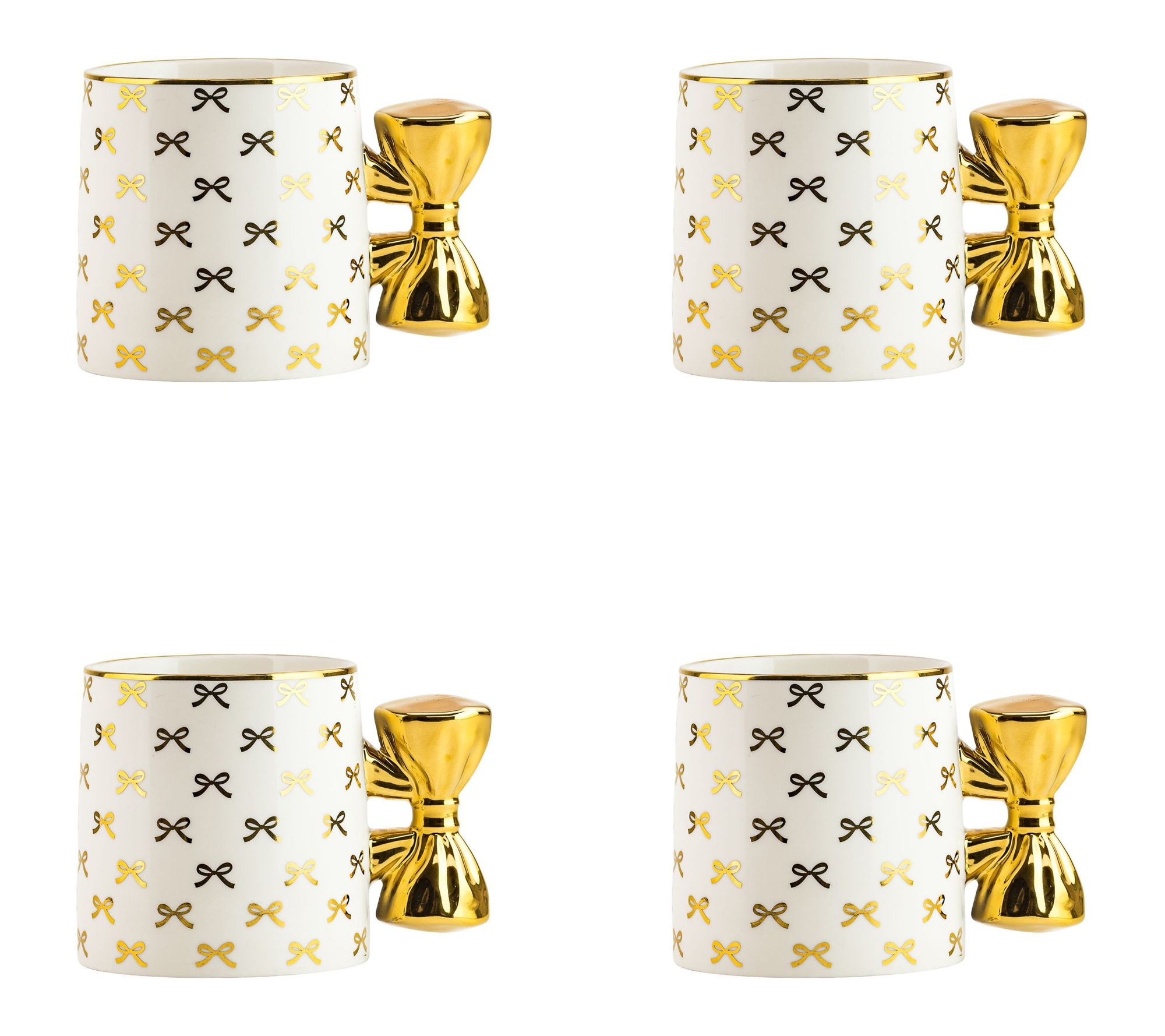  10 Strawberry Street Set of 4 Gold Bow Mugs