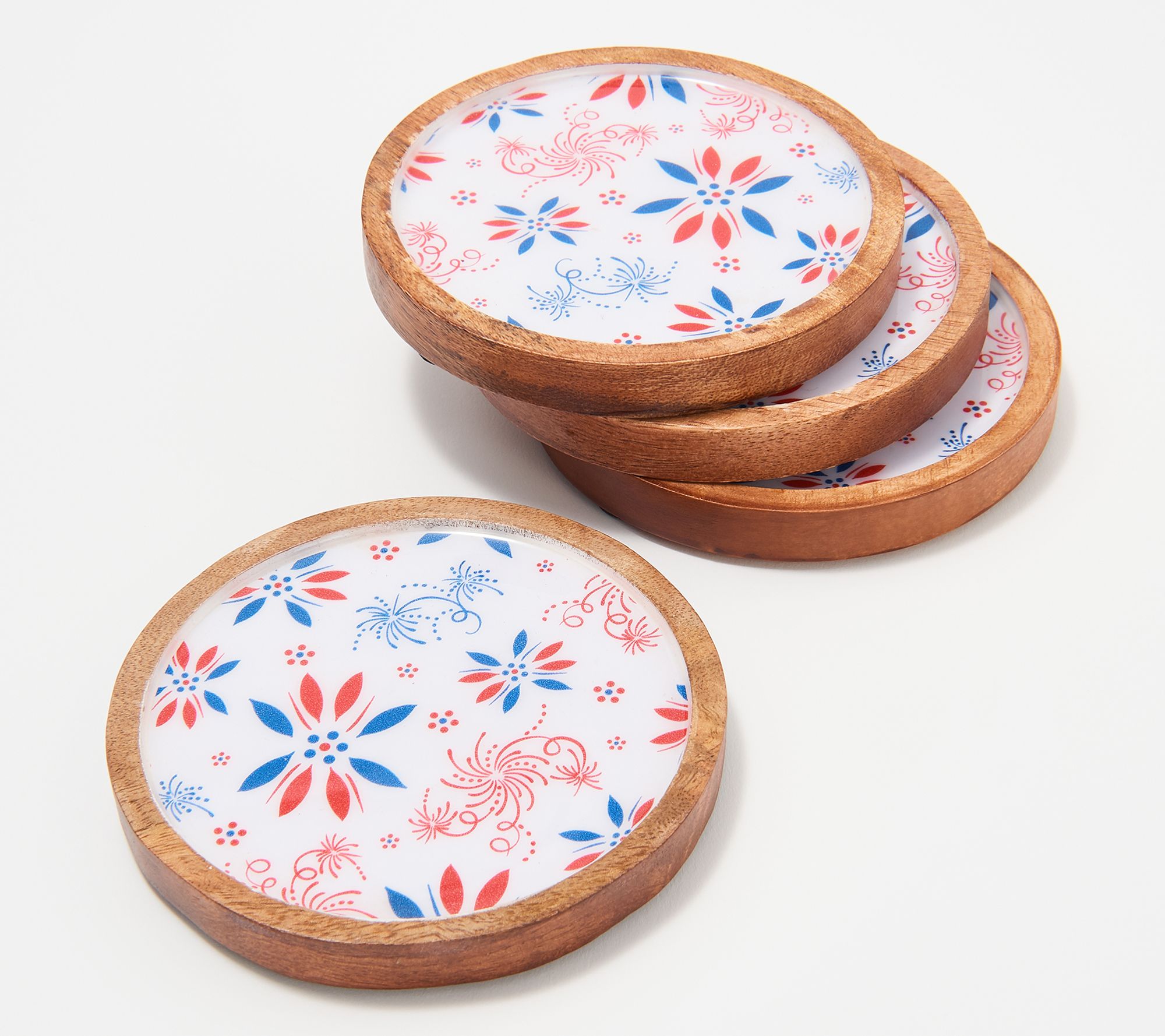 Temp-tations Set of 4 Classic Print Round Wood Coasters - QVC.com