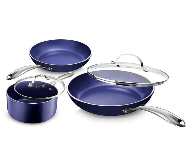 5Piece Ceramic Cookware Set-Non-Stick Frying Pots and Pans with Removable  Handle