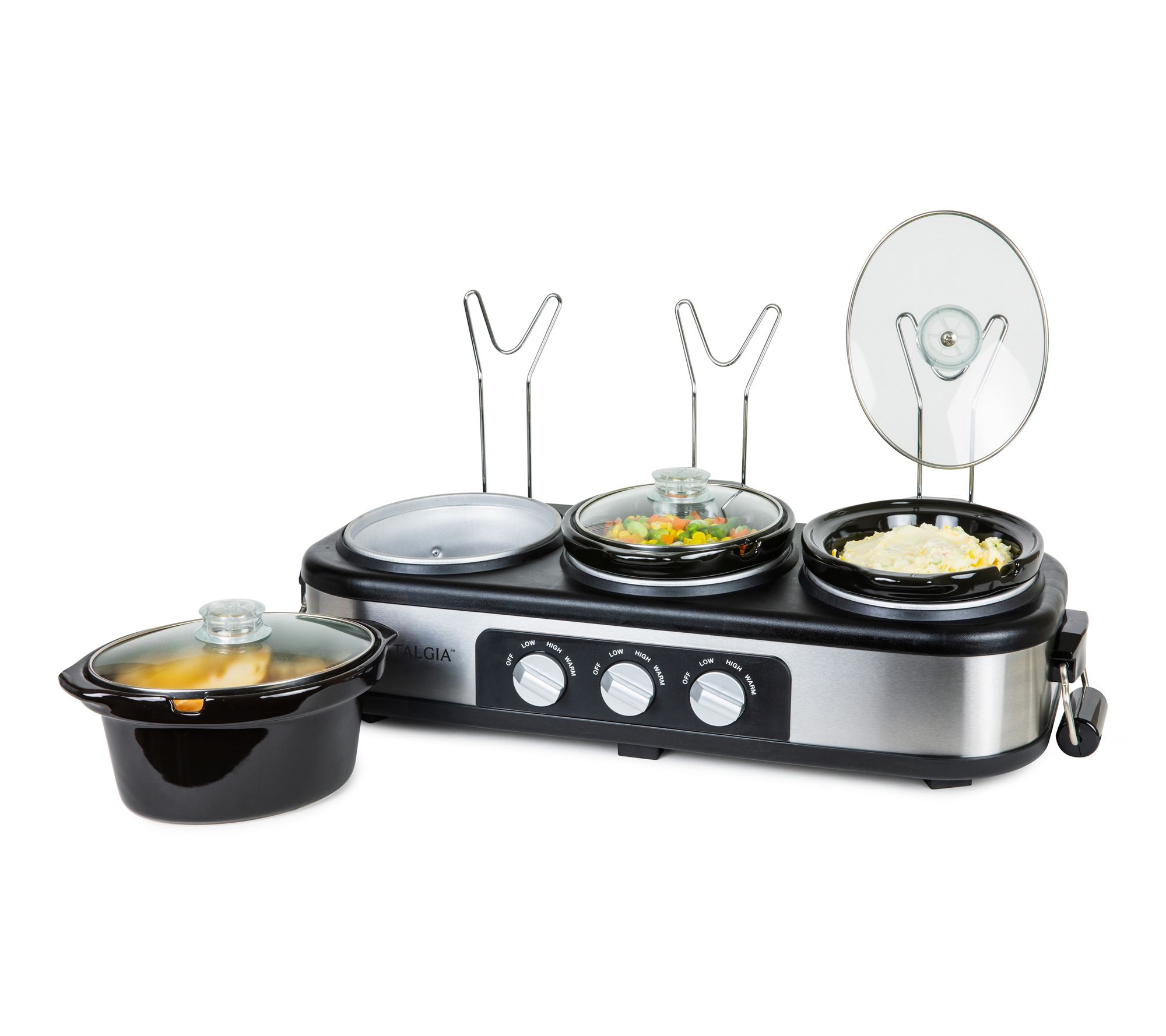 Nostalgia 3-Station Slow Cooker Buffet, Stainless Steel