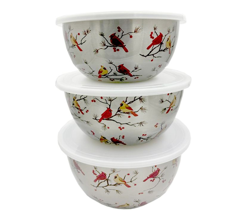 "As Is" Temp-tations Seasonal S/3 Stainless Steel Bowls w/ Decals