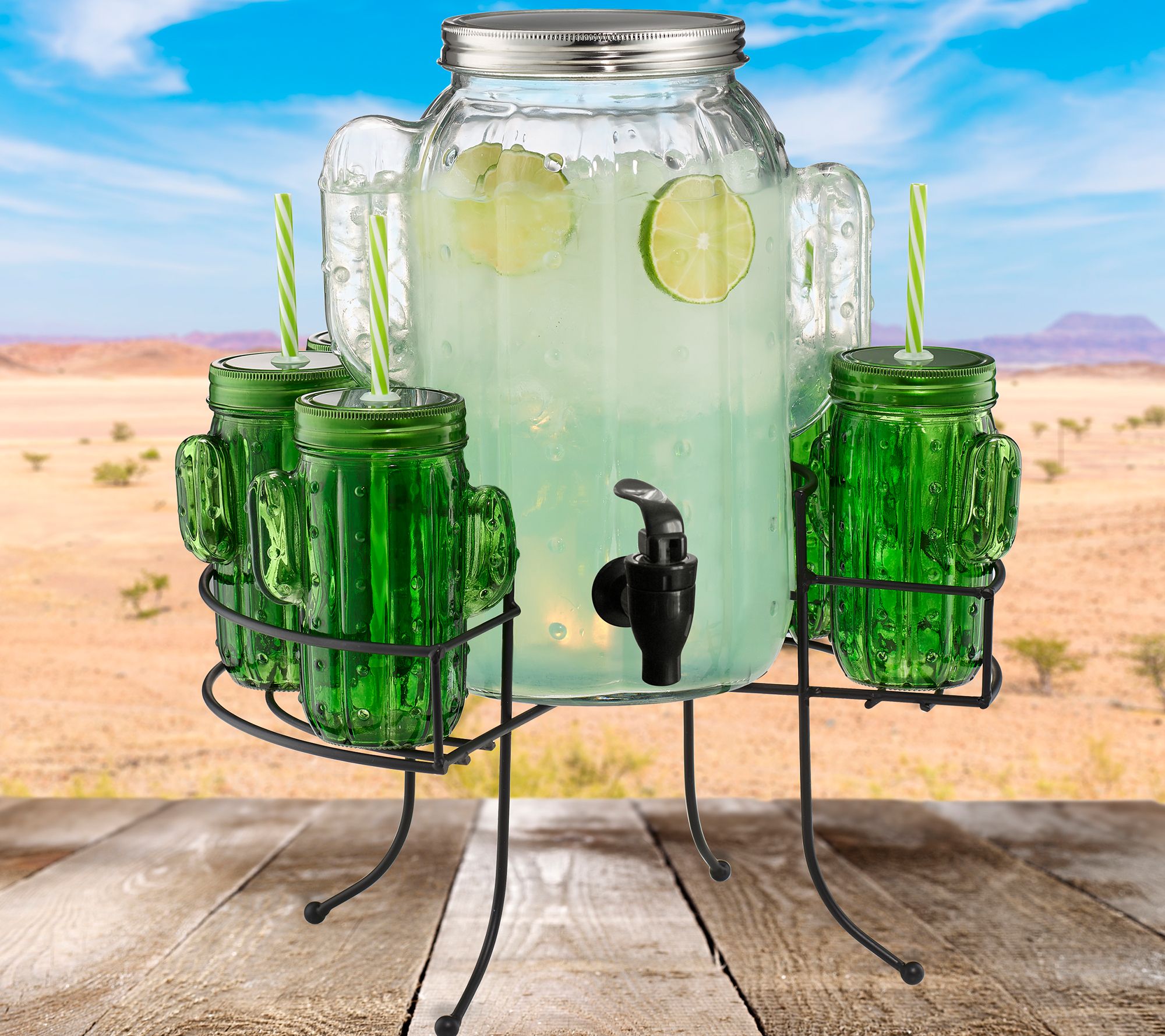 Artland Cactus Beverage Dispenser & Glasses Set