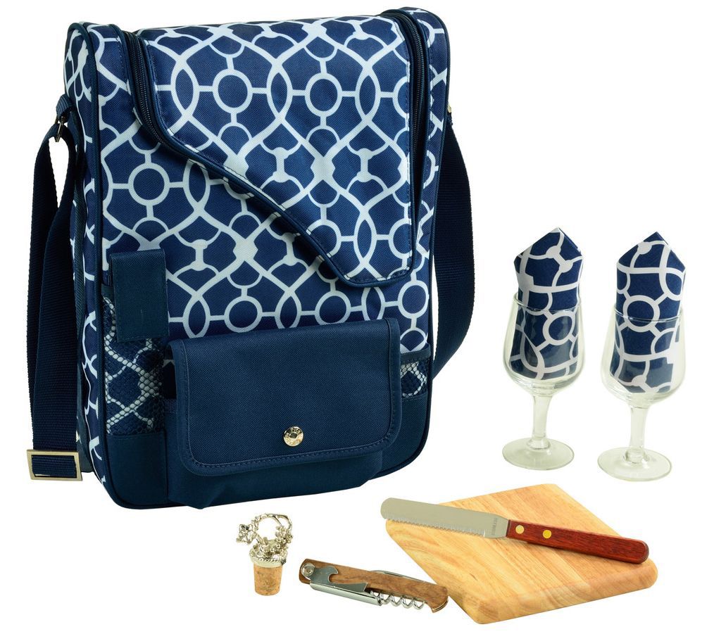 Picnic at Ascot Wine Carrier Deluxe with Wine Glasses, Trellis