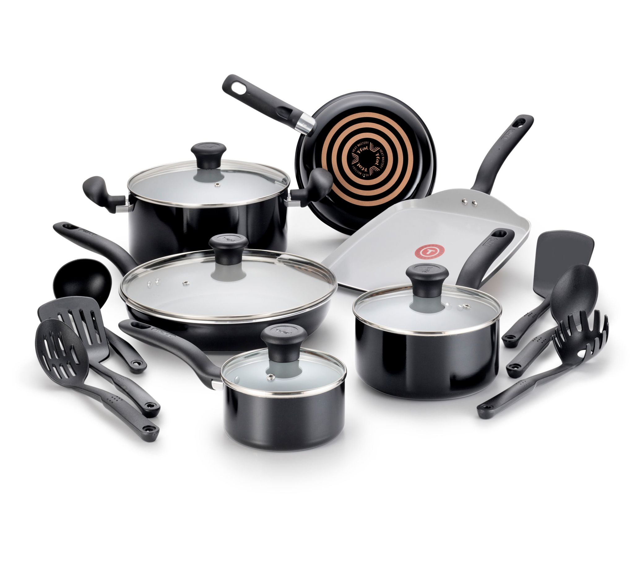 T-Fal Initiatives Aluminum 6 Piece Cookware Set - Black