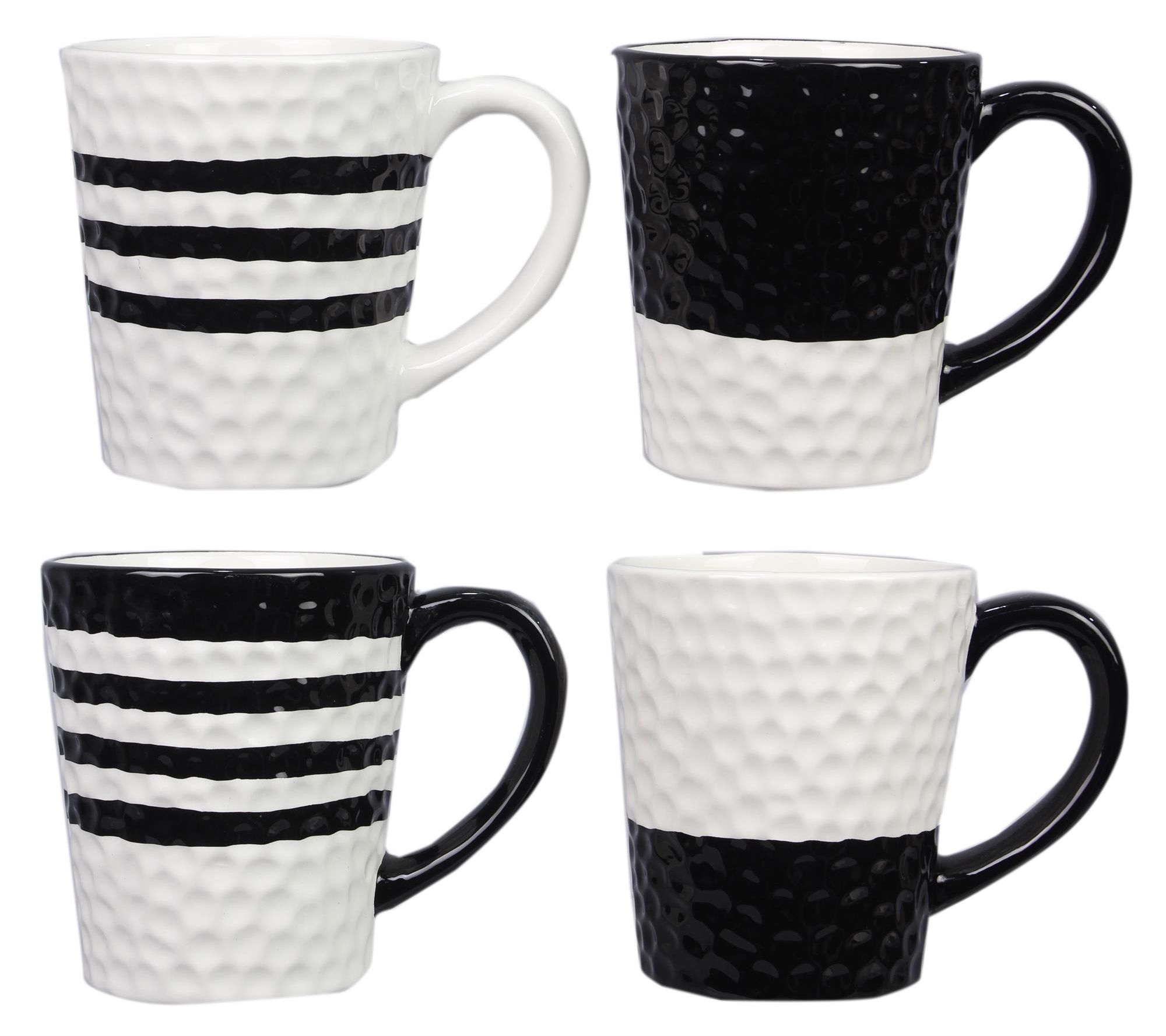 Young's Inc Set of 4 Ceramic Black and White Mugs 