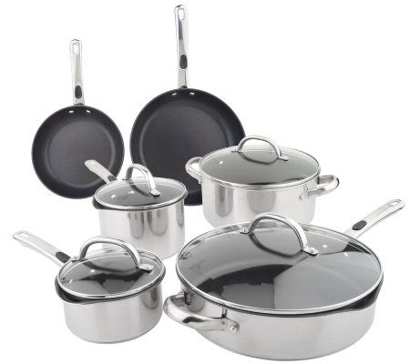 CooksEssentials Classic Stainless Steel 10-pc. Nonstick Cookware