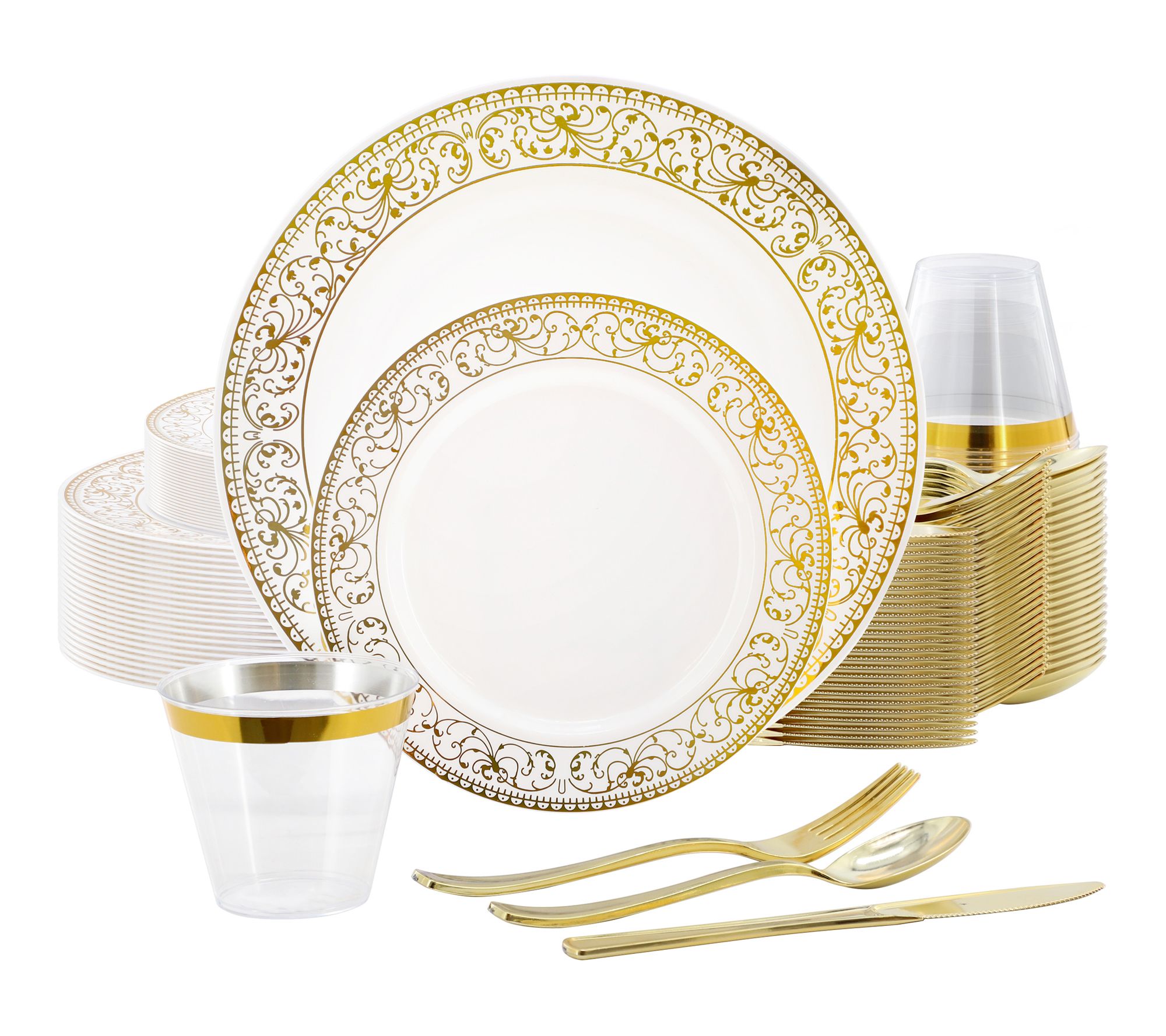 Elama 150Pc Disposable Dinnerware Set for 25 with Gold Decal