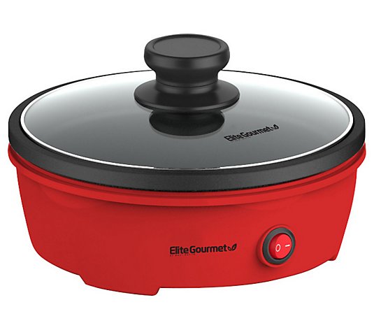 Elite Gourmet 8.5" Round Personal Skillet withGlass Lid, Red