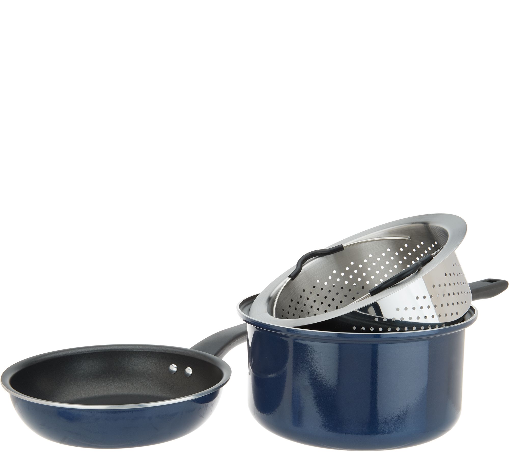 Retro by Bergner - 10 Pc Non Stick Cast Aluminum Pots and Pans Cookware Set,  10 Pieces, Blue 