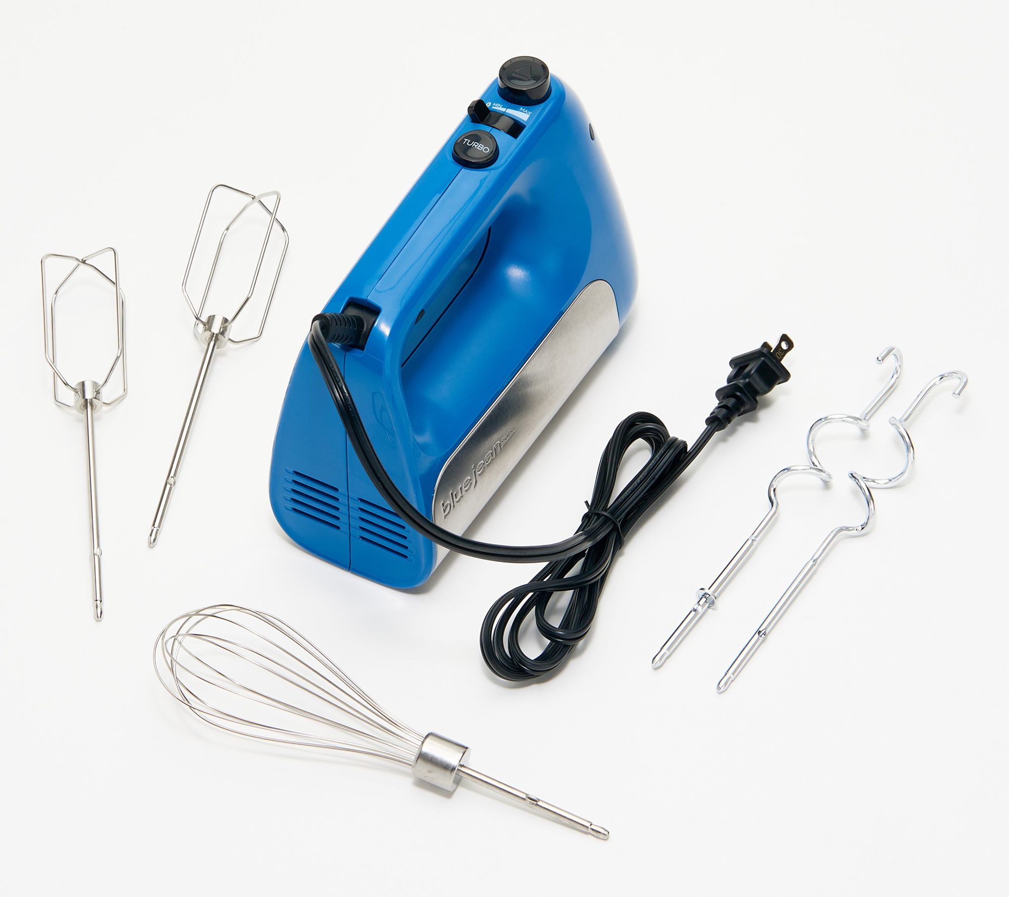 Blue Jean Chef Variable Speed Hand Mixer with Dough Hooks and Whisk 