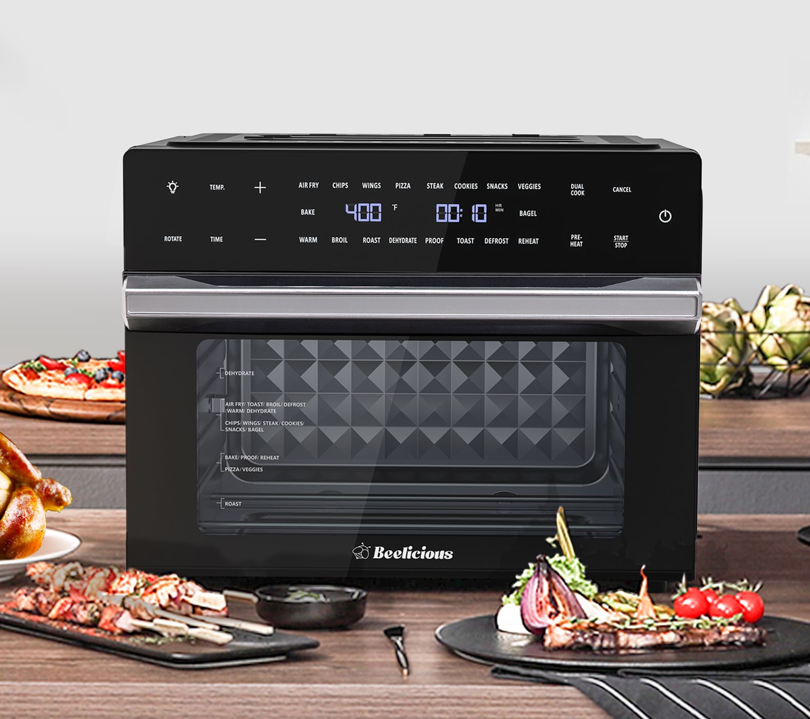 Beelicious 32qt Extra Large Air Fryer, 19-in-1 Air Fryer Toaster Oven Combo with Rotisserie and Dehydrator, Digital Convection Oven Countertop