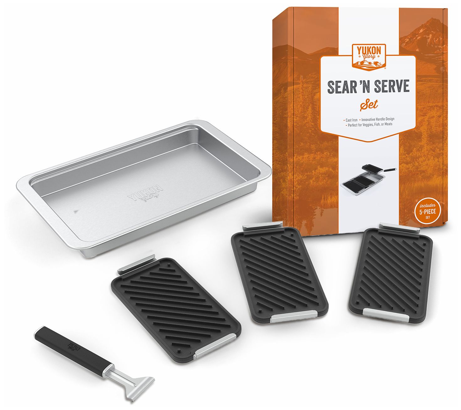 Yukon Glory SEAR 'N SERVE Set of 3 Cast Iron Grilling Baskets