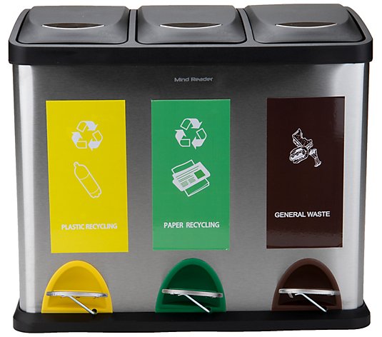 Mind Reader 3-Section Stainless Steel Recycle Bin