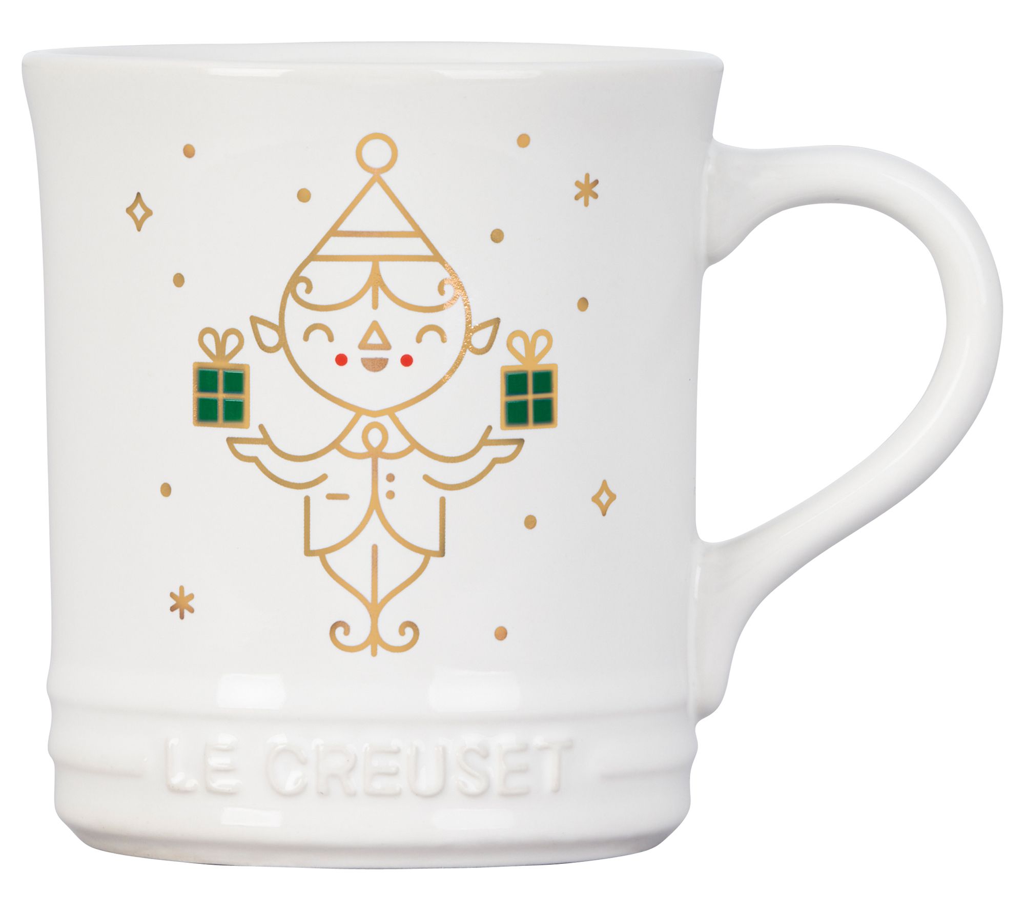 Le Creuset Noel Collection: 14 oz. Elf Mug - Wh ite w/ Appliqu