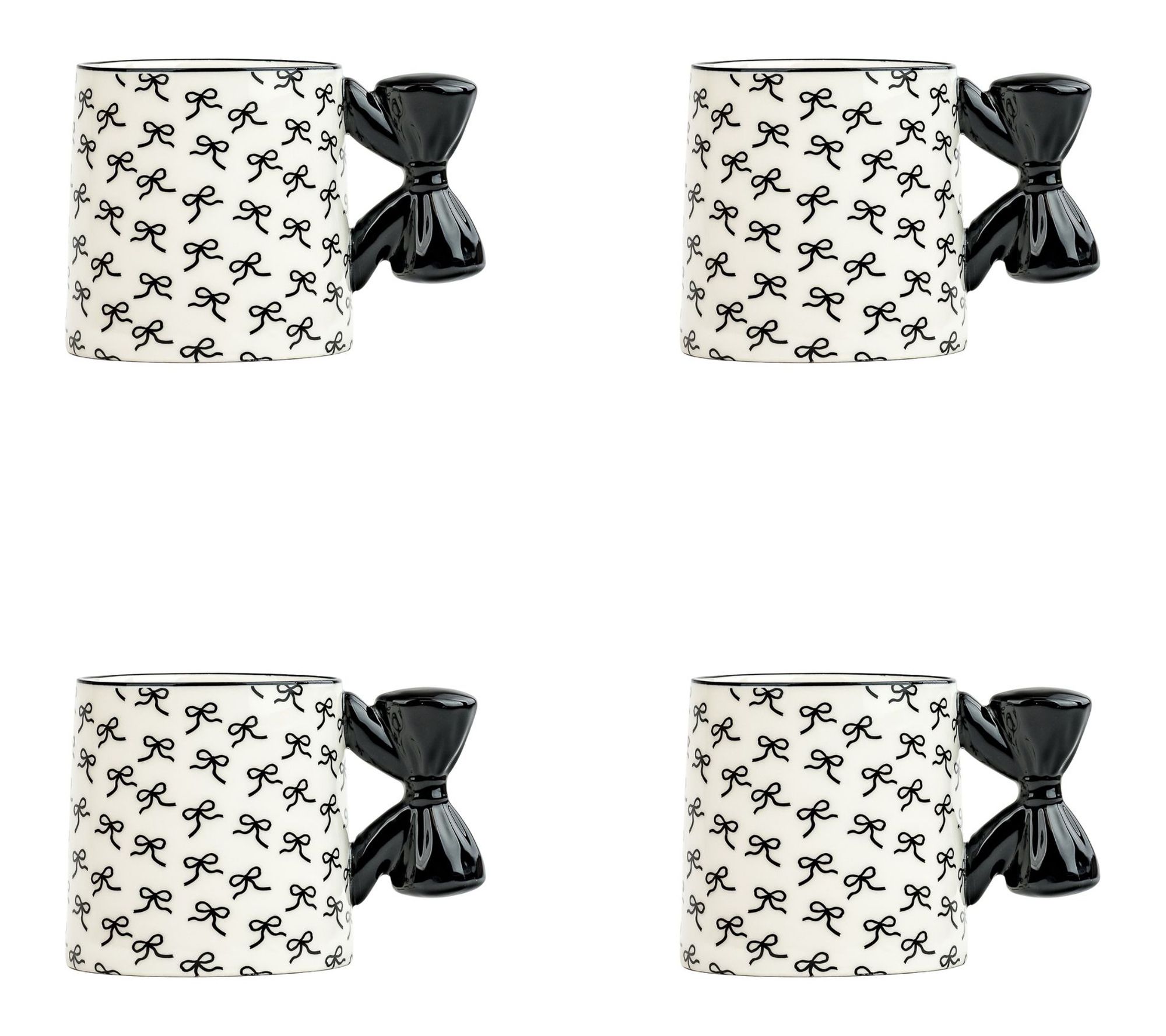 10 Strawberry Street Set of 4 Black Bow Mugs