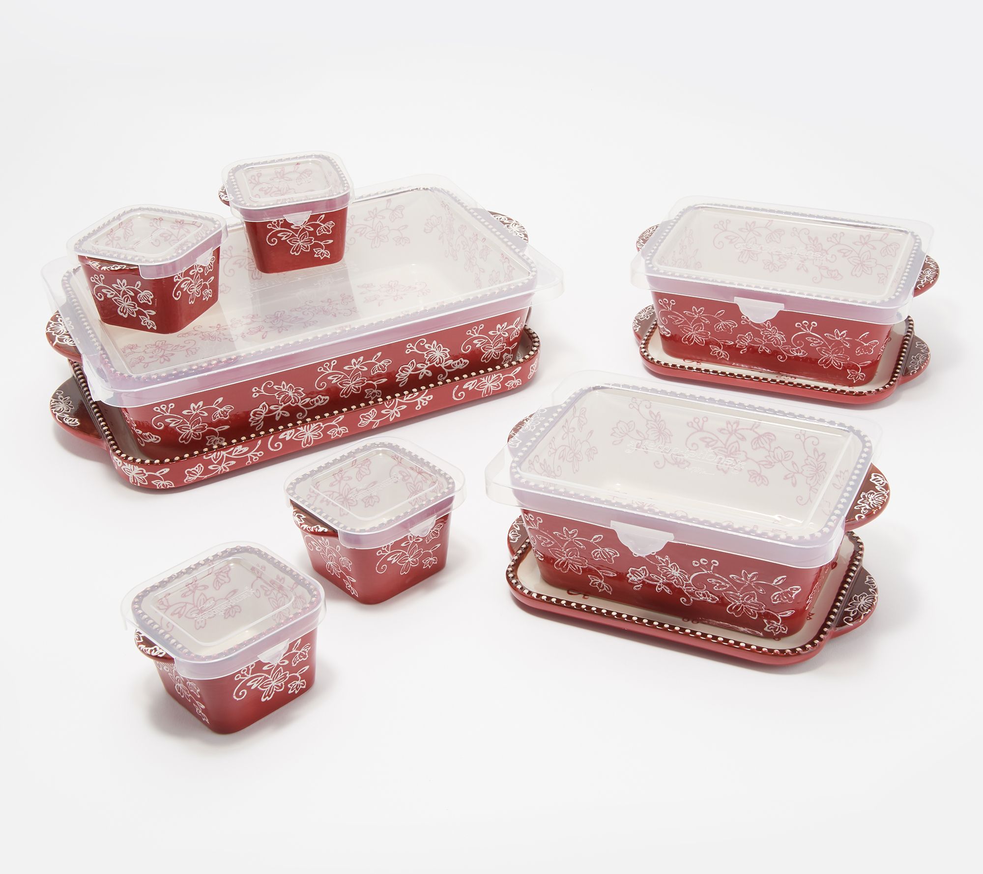 Temp-tations Ovenware~ Floral Lace ~Cranberry ~Cookie Sheet/Tray /Lid w/  Handles