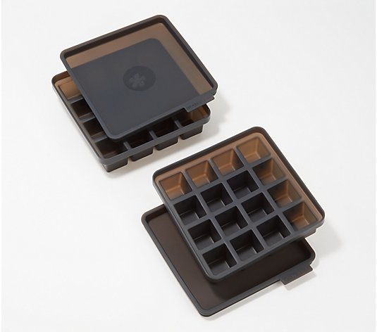 KOCHBLUME Set of (2) 16-Cube Silicone Ice Trays with Lids