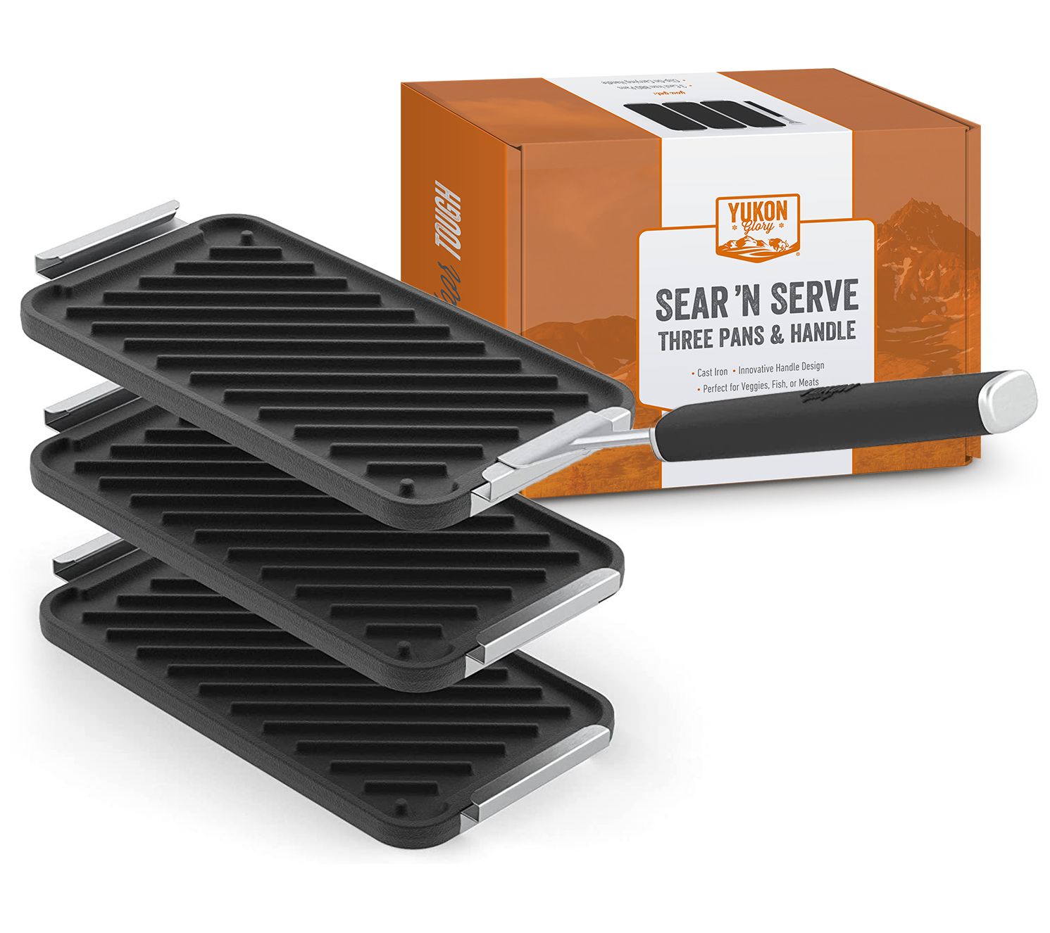 Yukon Glory SEAR 'N SERVE Set of 3 Cast Iron Grill Pans