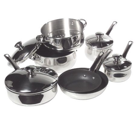CooksEssentials Stainless Steel II Nonstick 10pc. Cookware Set