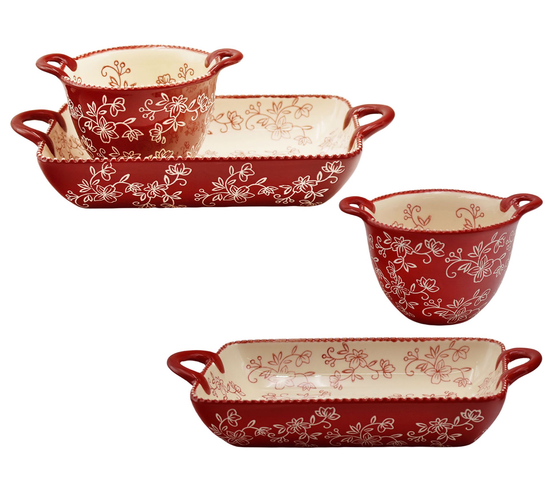 Temp-tations Floral Lace 4-piece Baker and Bowl Set