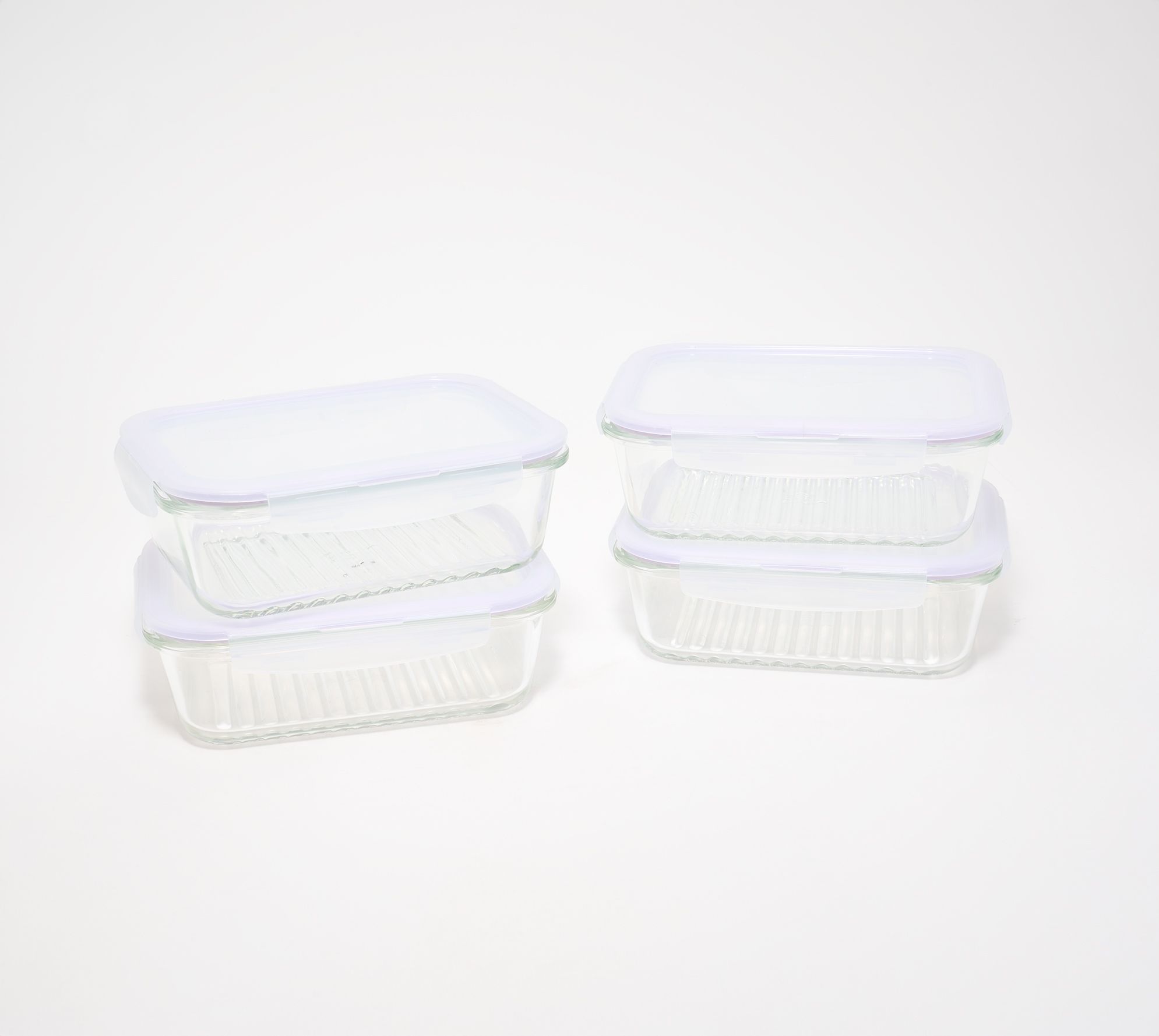 LocknLock Set of 4 Rectangle Glass Containers with Wave Bottom