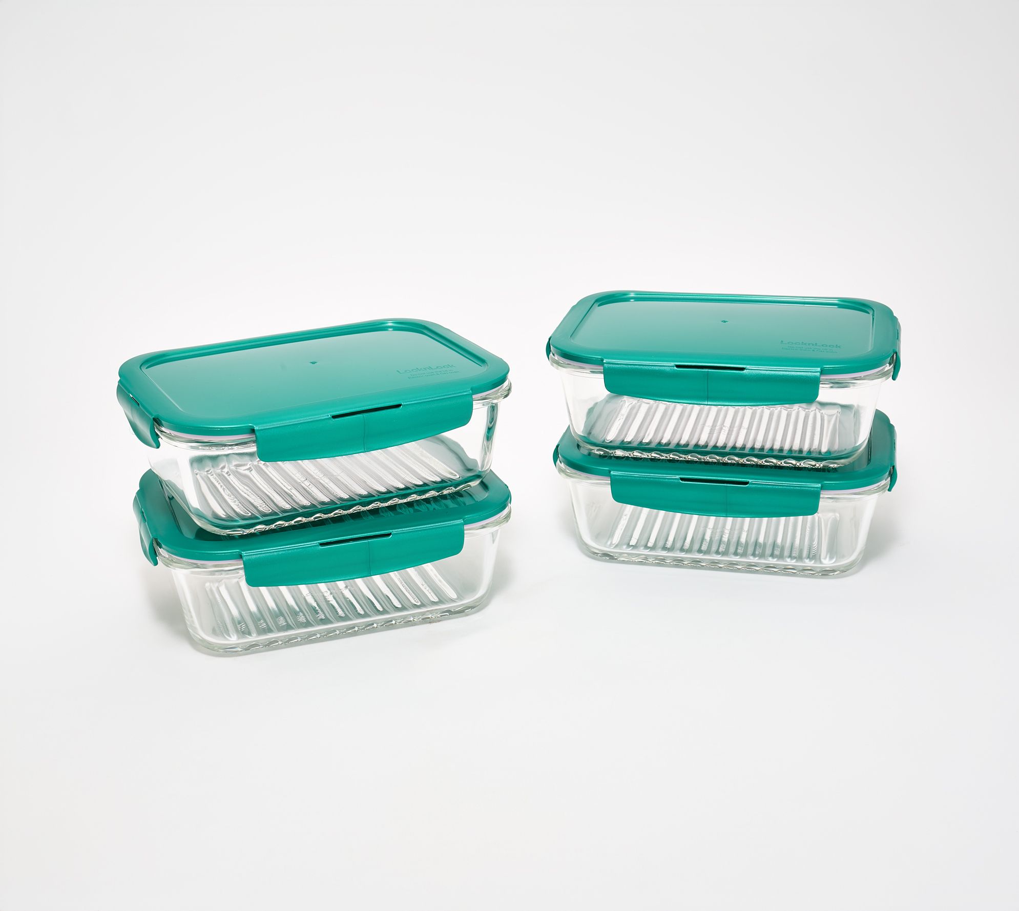 LocknLock Set of 4 Rectangle Glass Containers with Wave Bottom