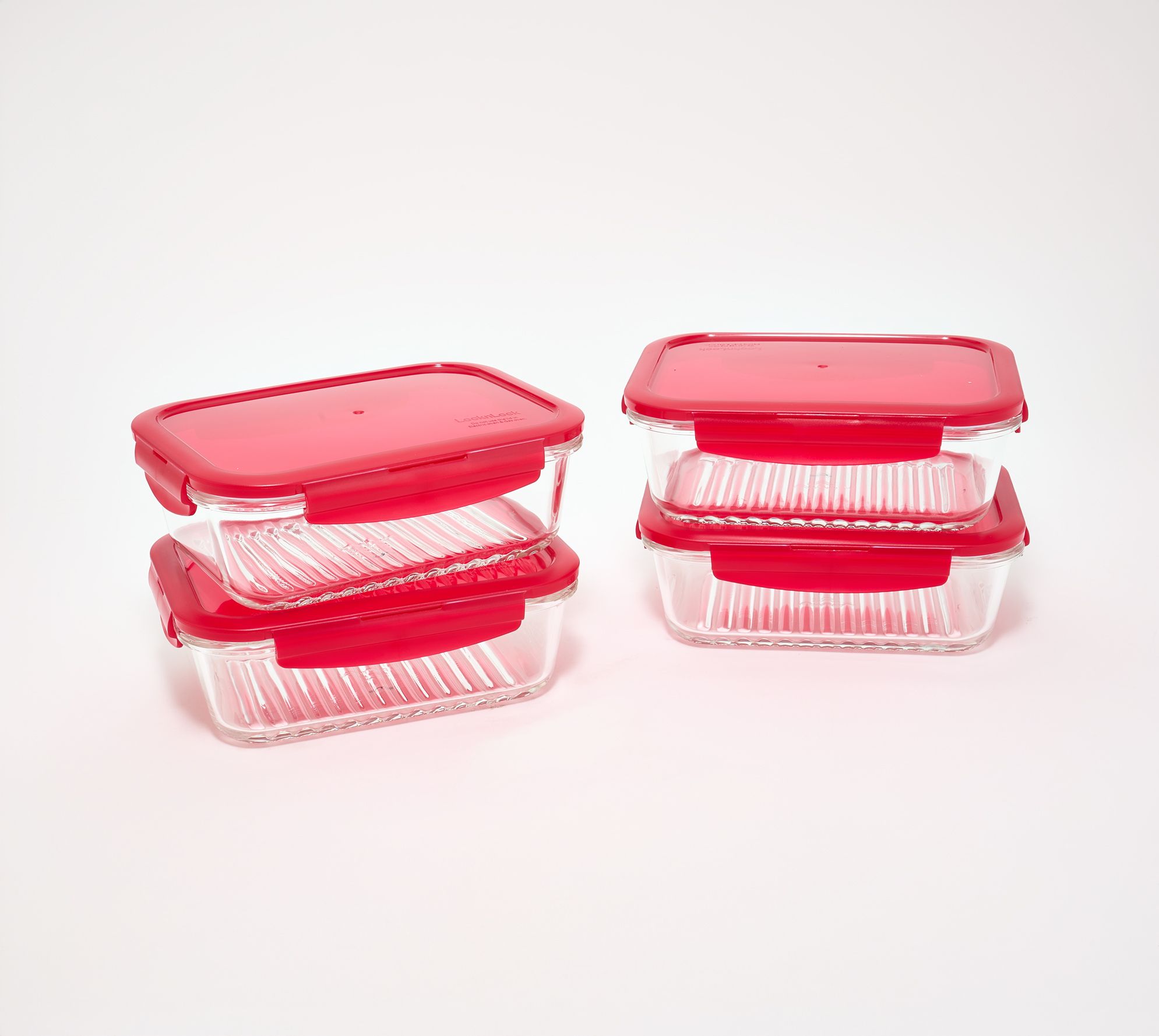 LocknLock Set of 4 Rectangle Glass Containers with Wave Bottom