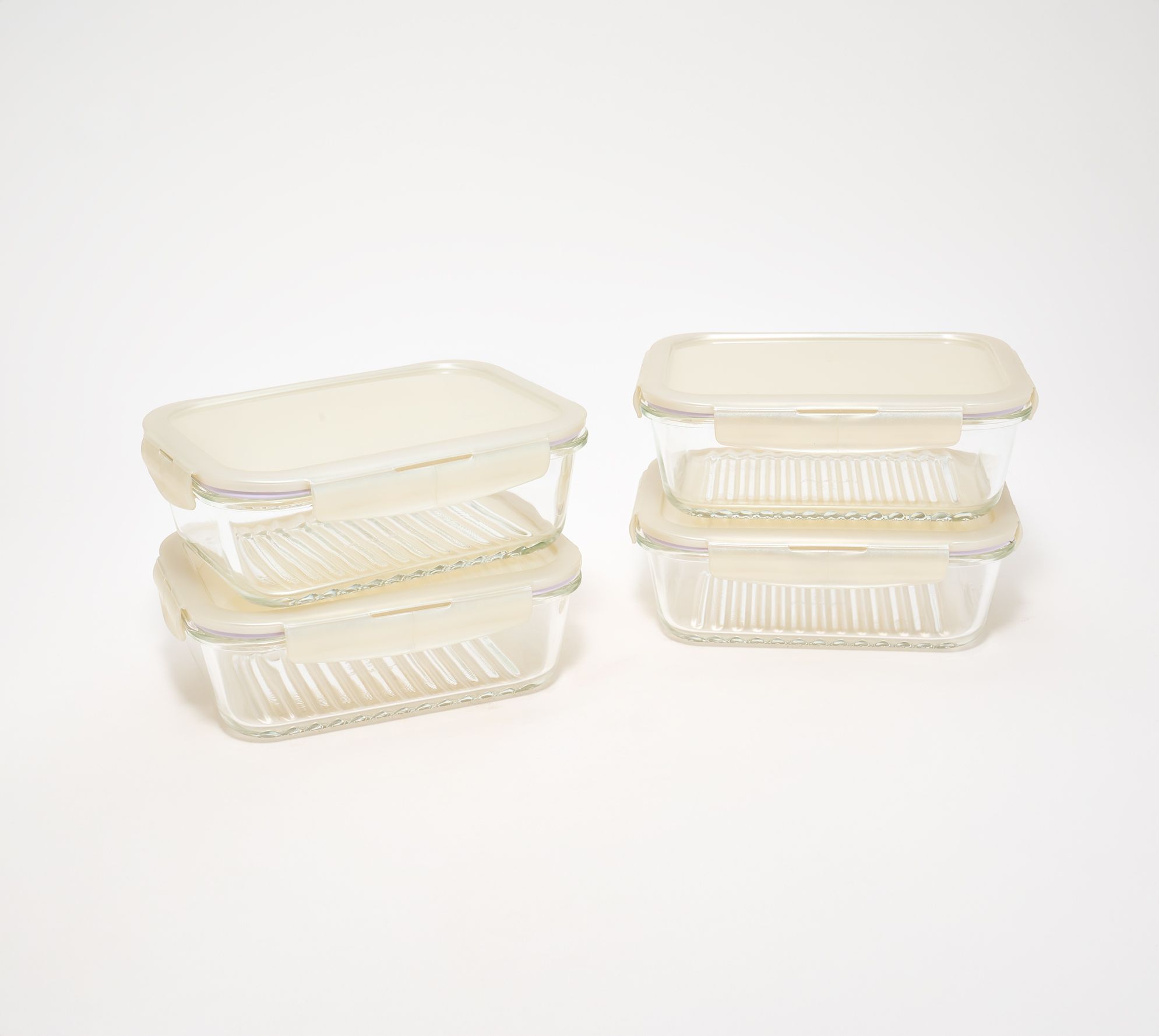 LocknLock Set of 4 Rectangle Glass Containers with Wave Bottom