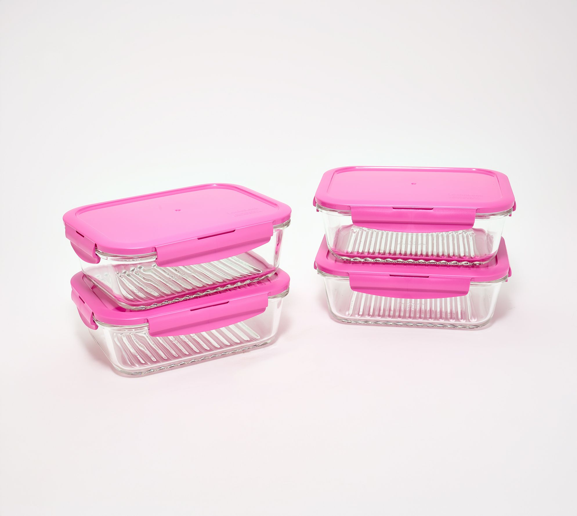 LocknLock Set of 4 Rectangle Glass Containers with Wave Bottom