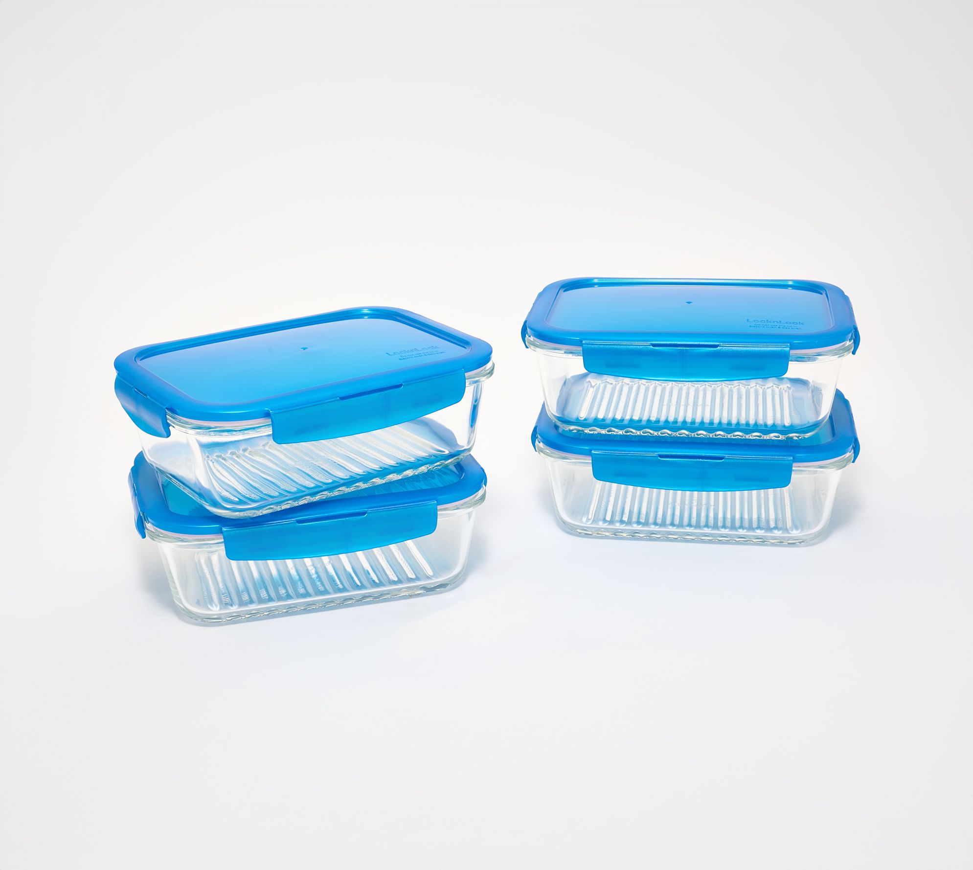 LocknLock Set of 4 Rectangle Glass Containers with Wave Bottom