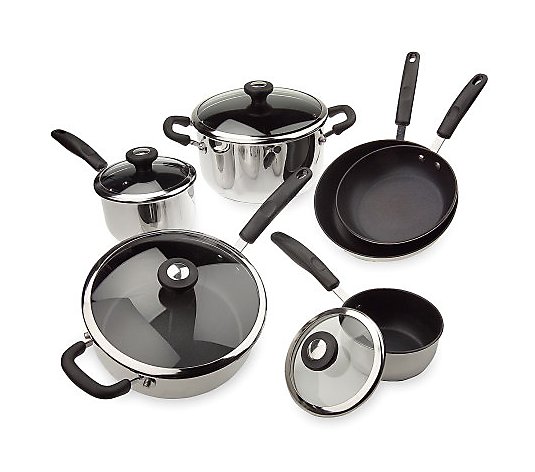 CooksEssentials Stainless Steel II Nonstick 10pc. Cookware Set 