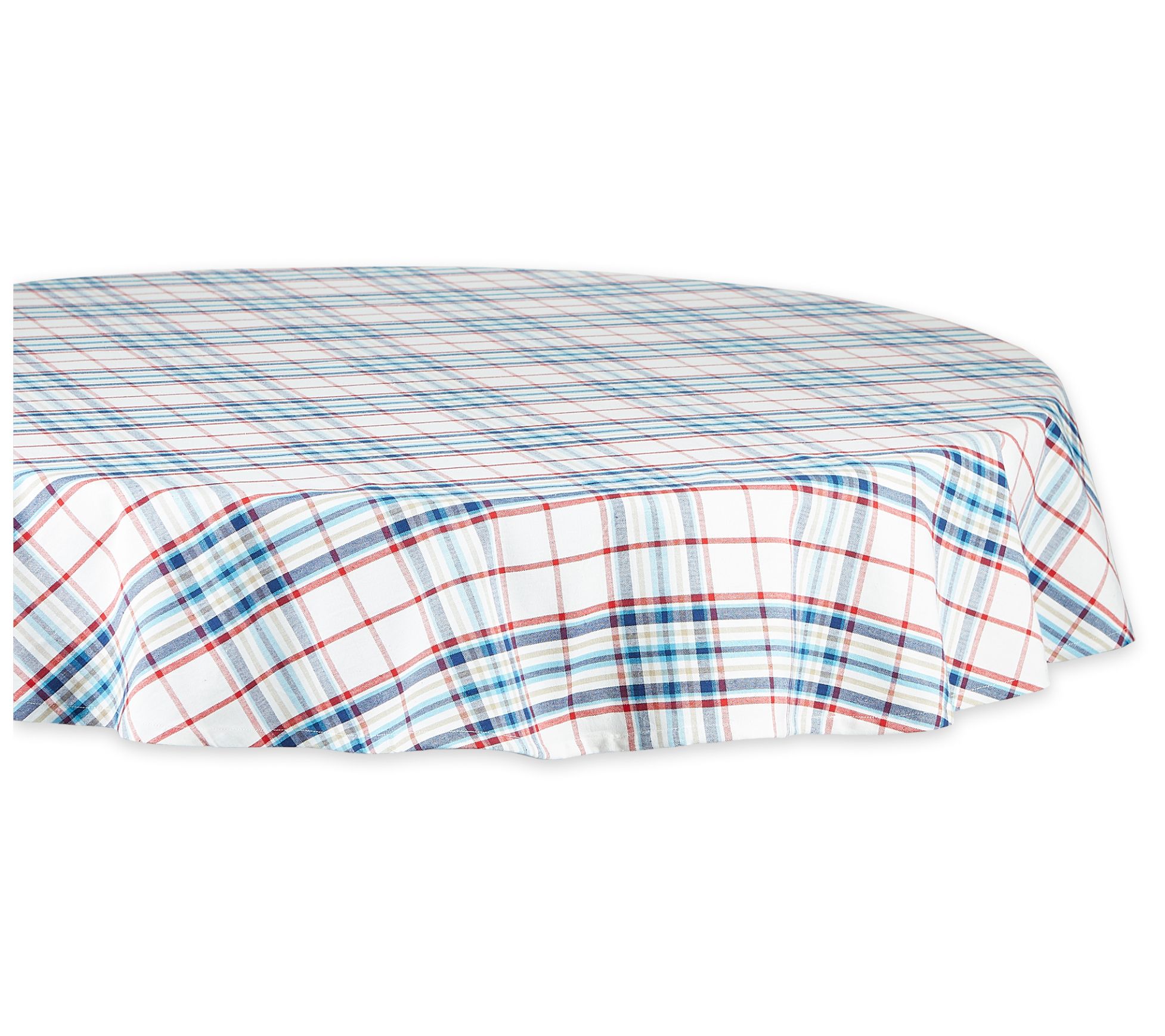 Design Imports 70" Round Lighthouse Plaid Tablecloth