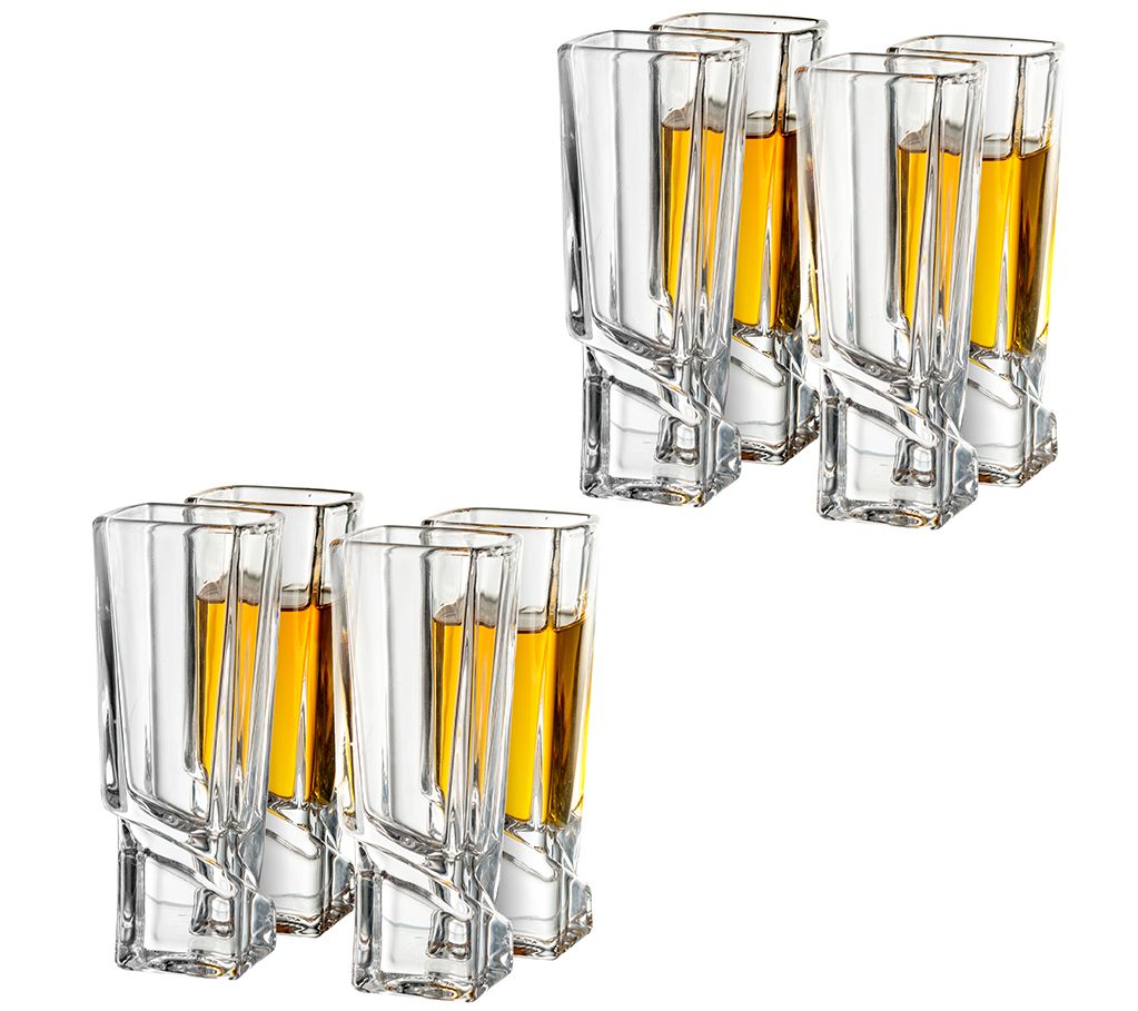 JoyJolt Carre Shot Glasses Square Heavy Base Glass Set of 4, 1.8-Ounce