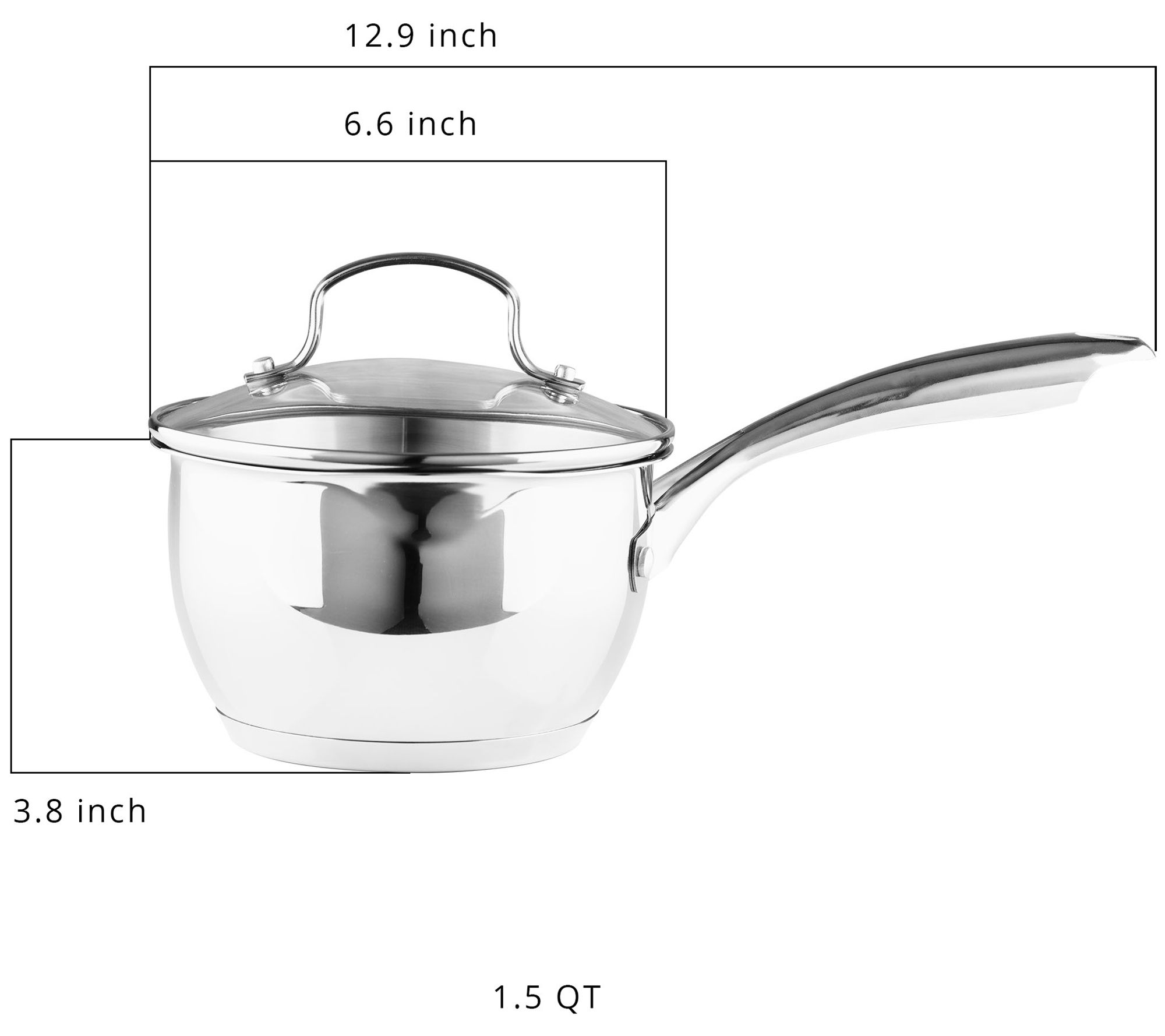 Bergner Essentials 1.5-Quart Stainless Steel Saucier Pot with Tempered Glass Lid - Silver - 1.5 Quart