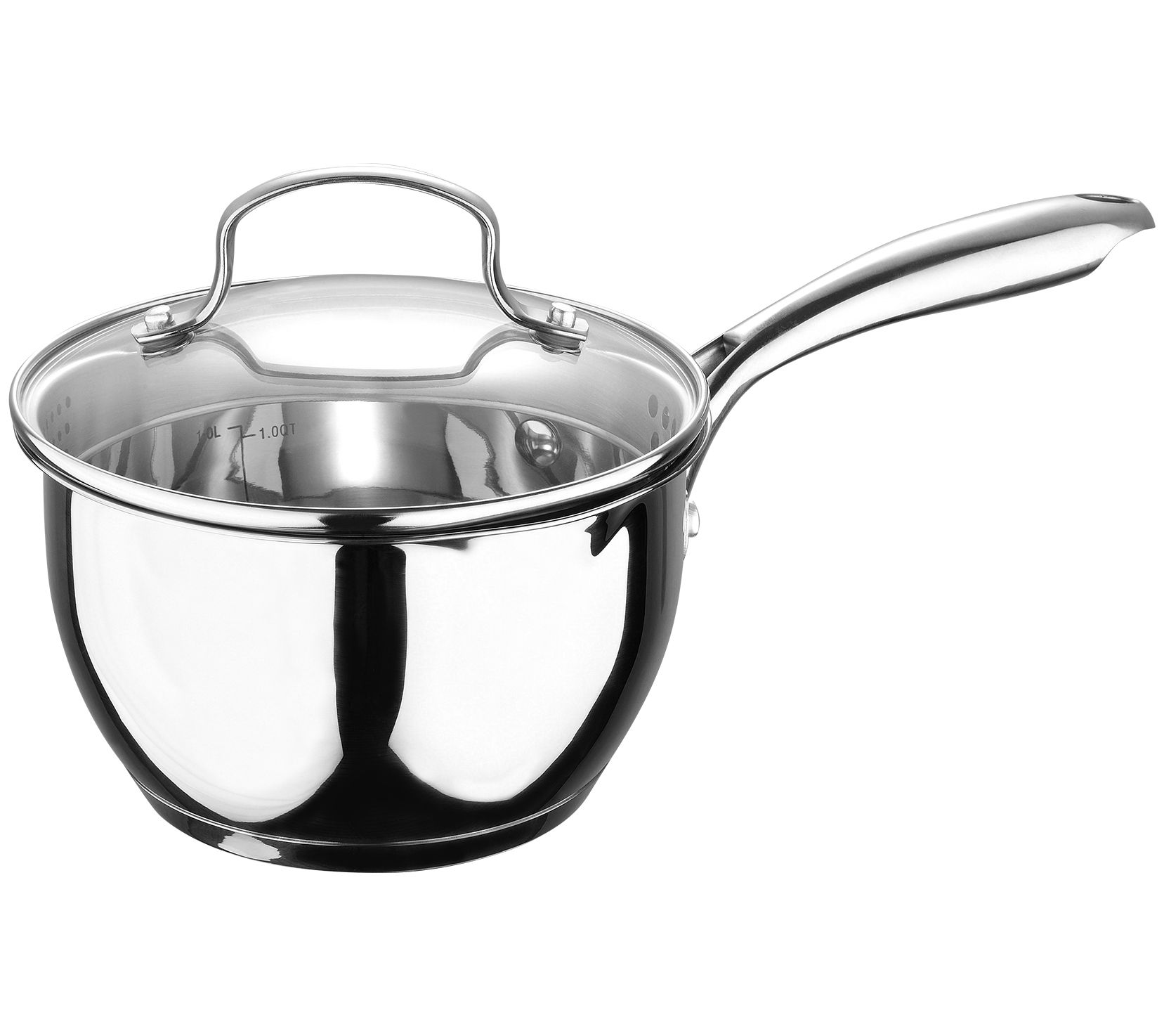 Bergner Essentials 1.5-Quart Stainless Steel Saucier Pot with Tempered Glass Lid - Silver - 1.5 Quart