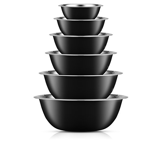 JoyJolt Stainless Steel Mixing Bowl - Black - Set of 6