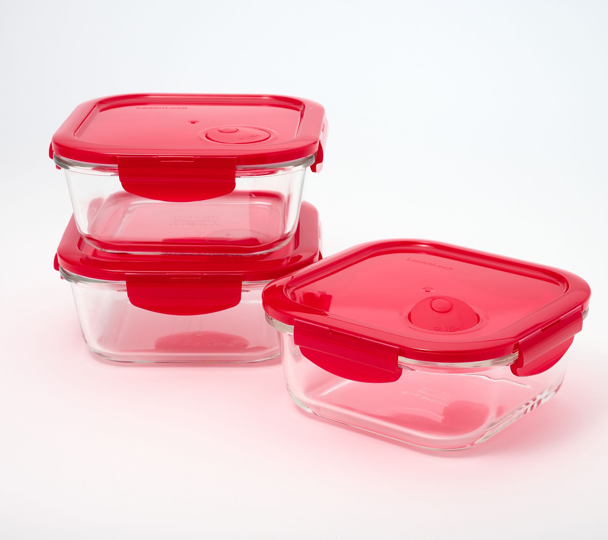  LocknLock Set of (3) 3-Cup Vented Glass Squares w/ Locking Lids