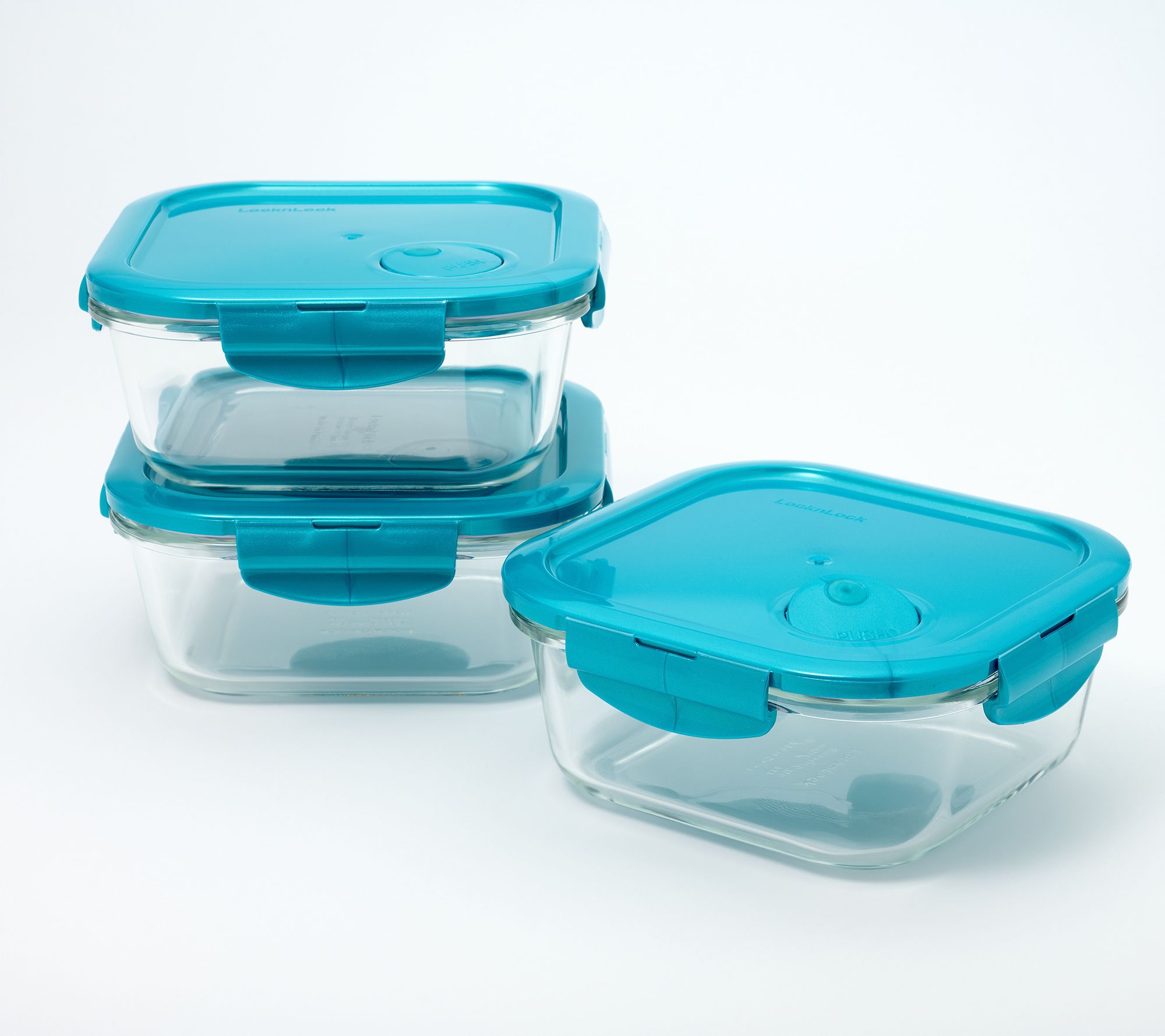 LocknLock Set of (3) 3-Cup Vented Glass Squares w/ Locking Lids