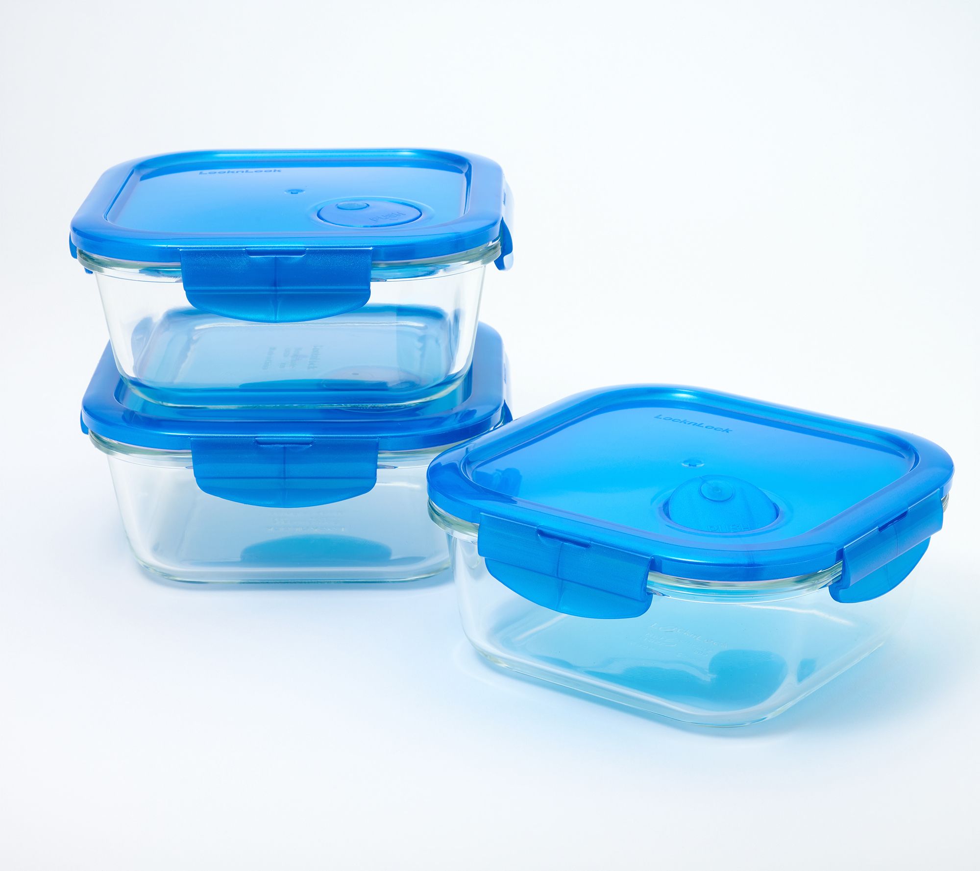 LocknLock Set of (3) 3-Cup Vented Glass Squares w/ Locking Lids