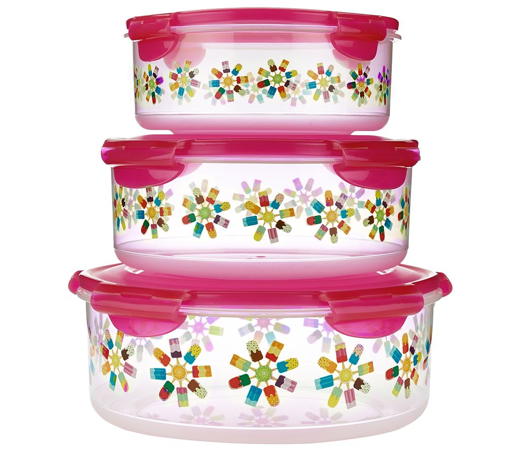 Lock & Lock 3pc Round Canister Set w/ Popsicle Print