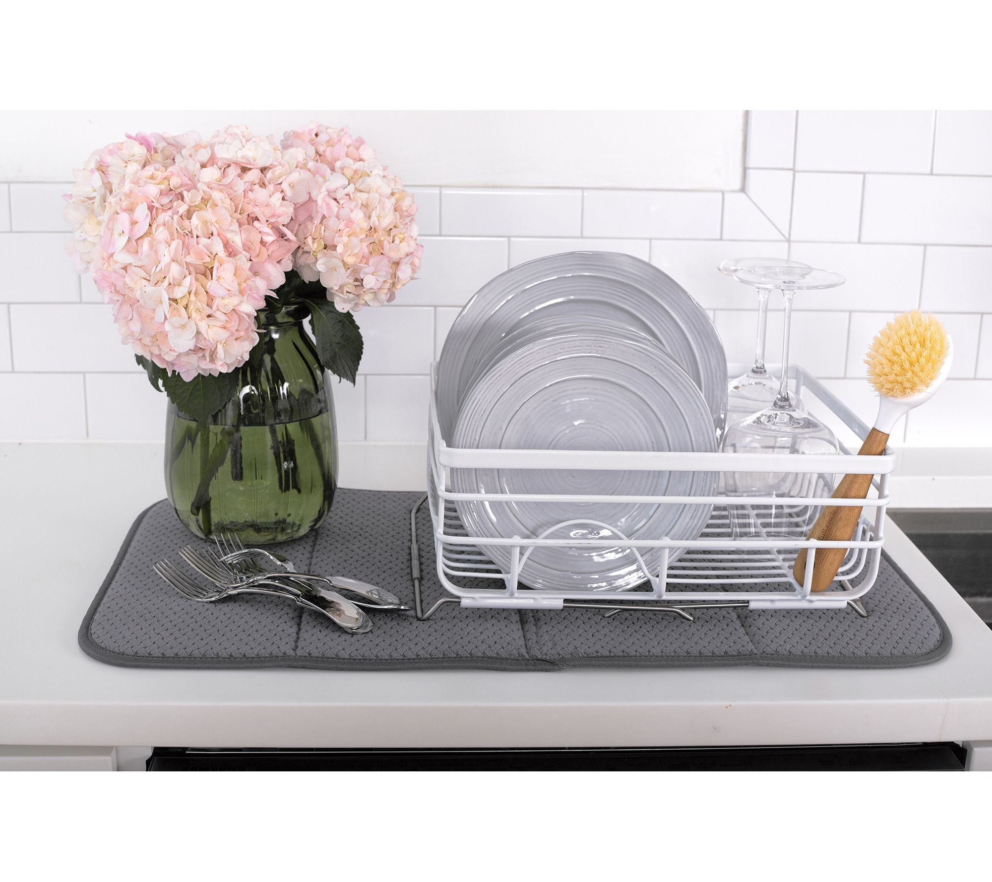 Floral Dish Drying Mats for Kitchen Counter Large Drying Mat for Dishes  Microfiber Dish Rack Mat Kitchen Decor Spring Summer Flower Drainer Pad