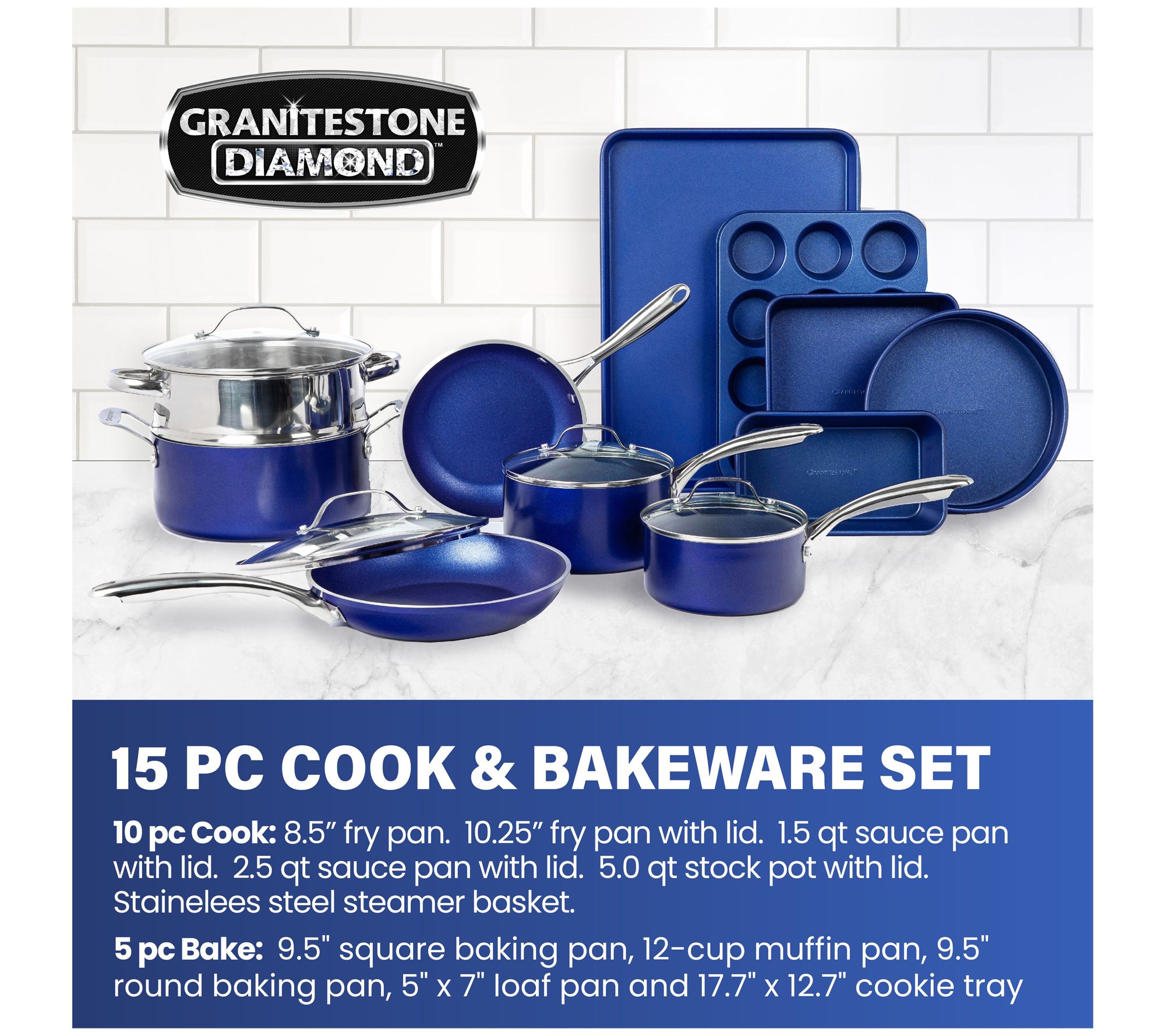 NEW Nonstick Cookware & Bakeware Set Granite Stone 15 Piece All in One Kitchen 