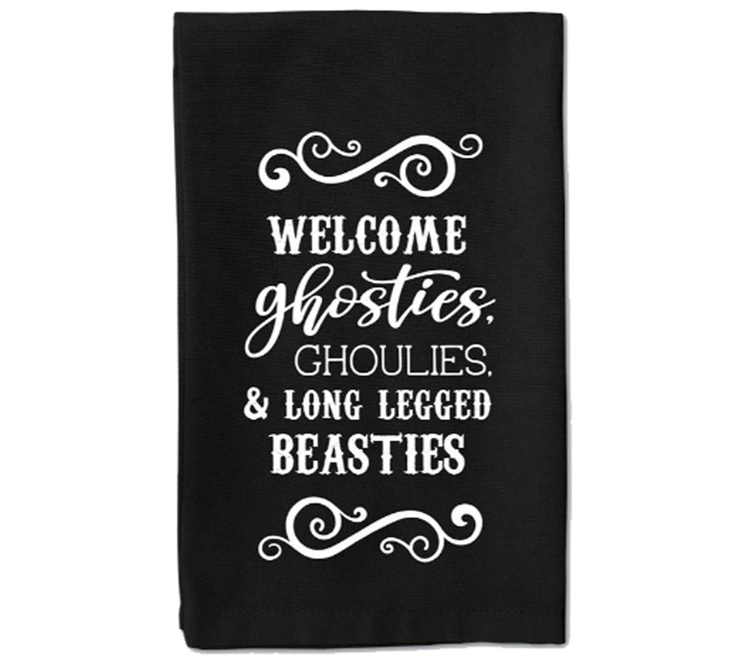 Young's Inc. Set of 4 Black Halloween Kitchen Towels