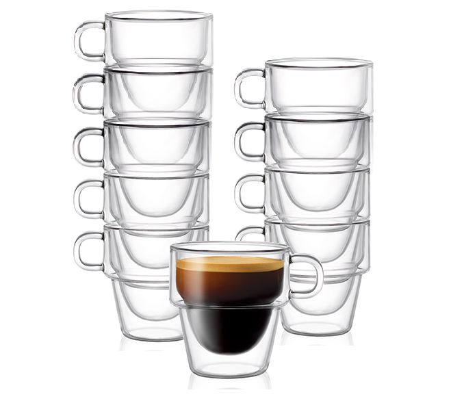 JoyJolt Set of (4) 5-oz Declan Double-Wall Espresso Glasses 