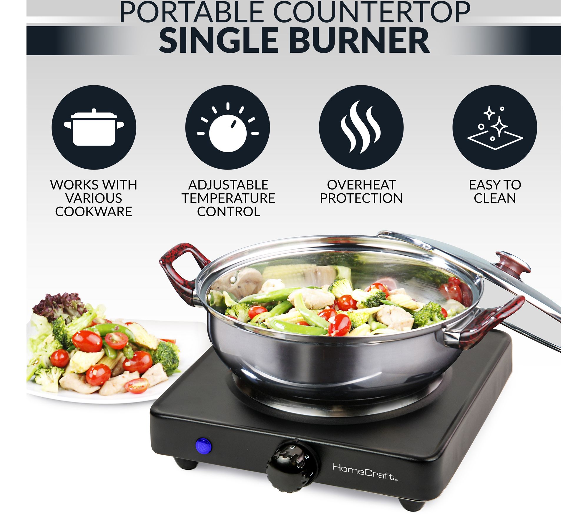 IMUSA Single Burner 6 in. Black Hot Plate with Temperature Control