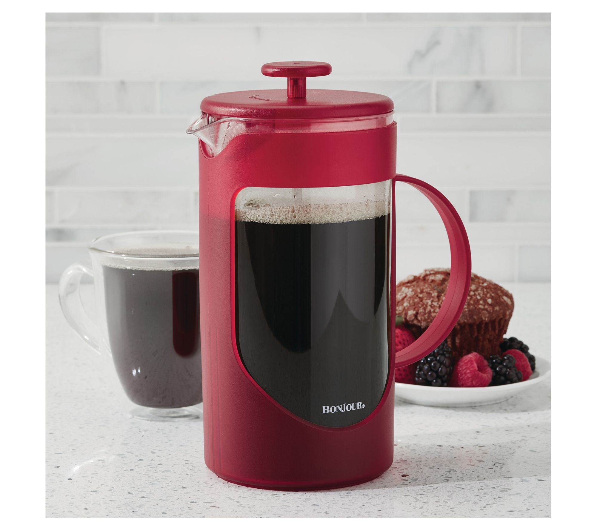 BonJour Ceramic French Press, 8-Cup, Red Stripes 