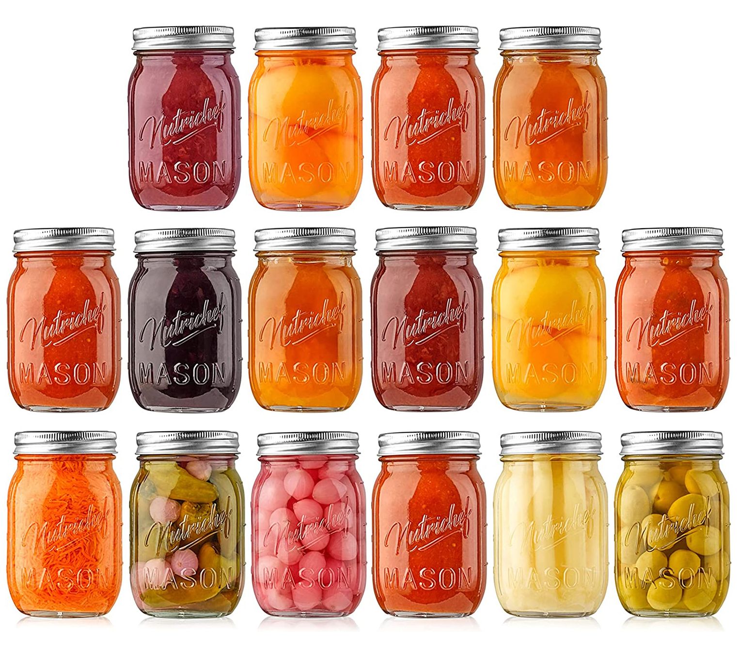 Nutrichef 16 Pcs. Glass Mason Jars w/ Lids and Bands