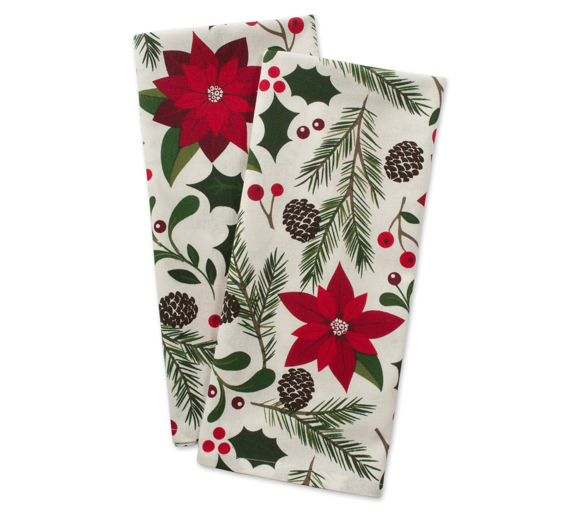 Design Imports Set/2 Holiday Sprigs Printed Dish Towels