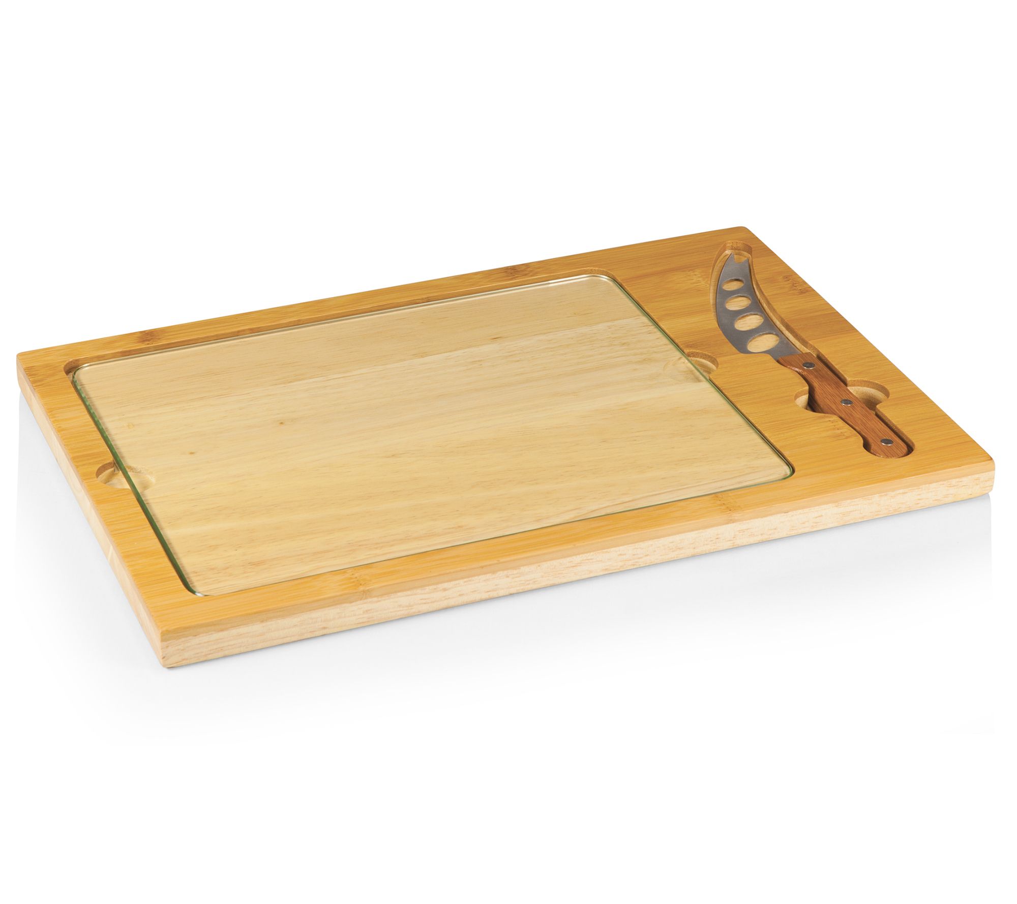 Picnic Time Icon Glass Top Cutting Board & Knife Set