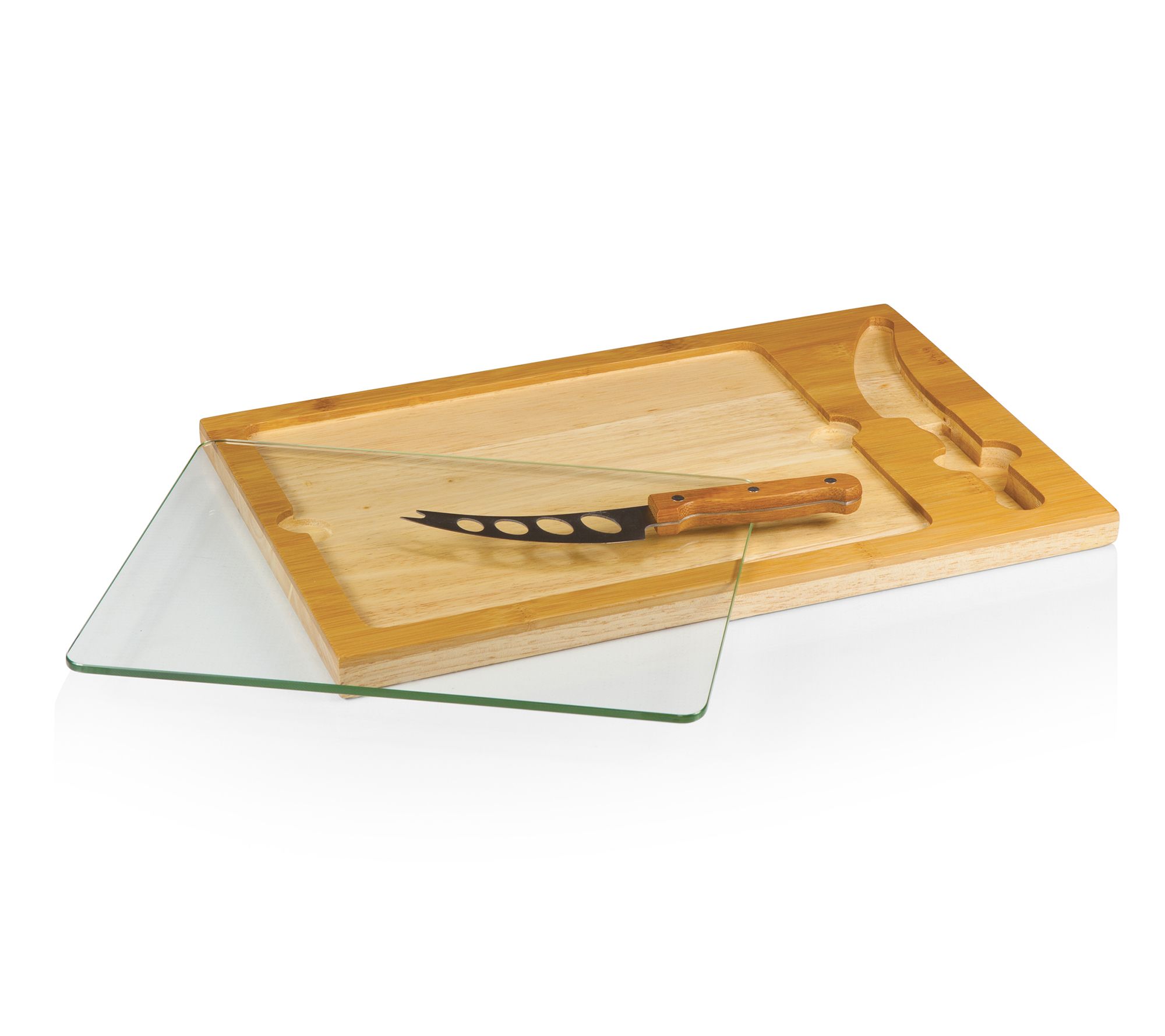 Picnic Time Icon Glass Top Cutting Board & Knife Set